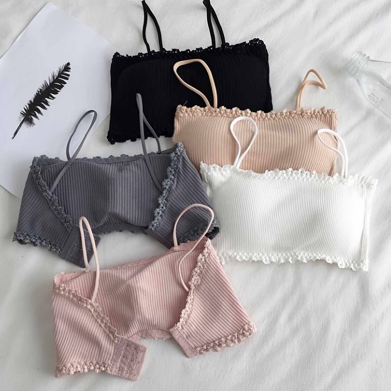 TEMU Set Of 5 Strapless Bras With Removable Shoulder Straps And Padding, Featuring A Beautiful And Hook Closure For Teenager's Lingerie., For