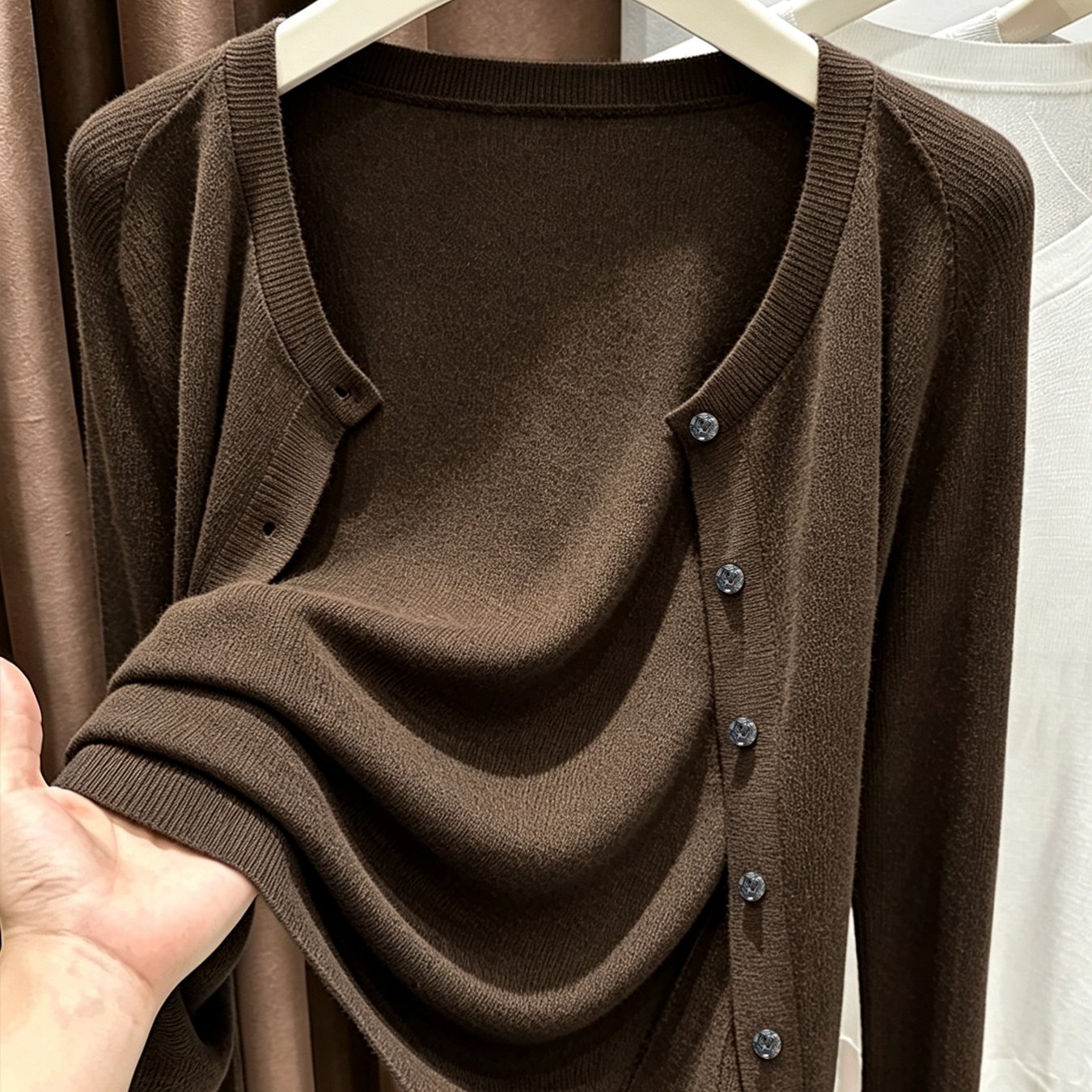 TEMU Plus Size - Women's New Cardigan, Easy Commuter Round Neck Single Button Fine Ribbed Hem Long Sleeve, Casual Daily Outing Versatile Top