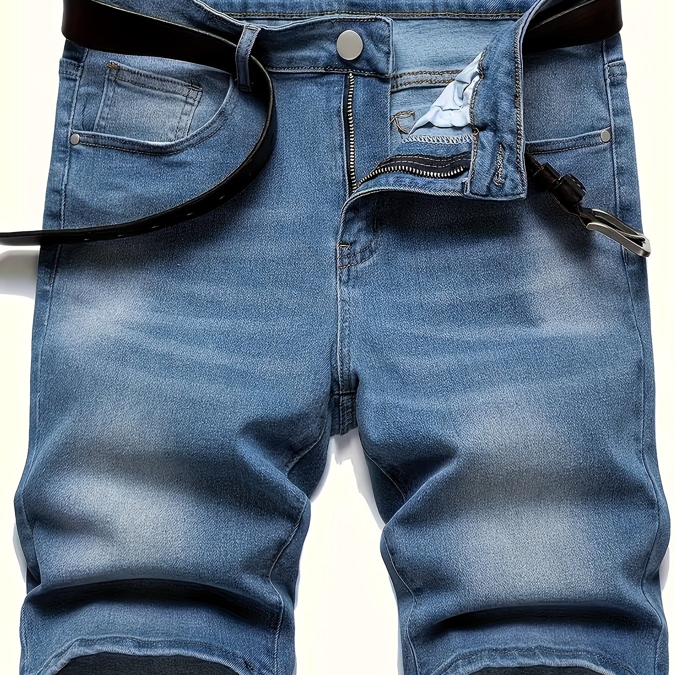Image of Plus Size Men's Denim Shorts Made From Stretchy And Soft Fabric, Featuring Loose Straight-leg Design For Casual Wear