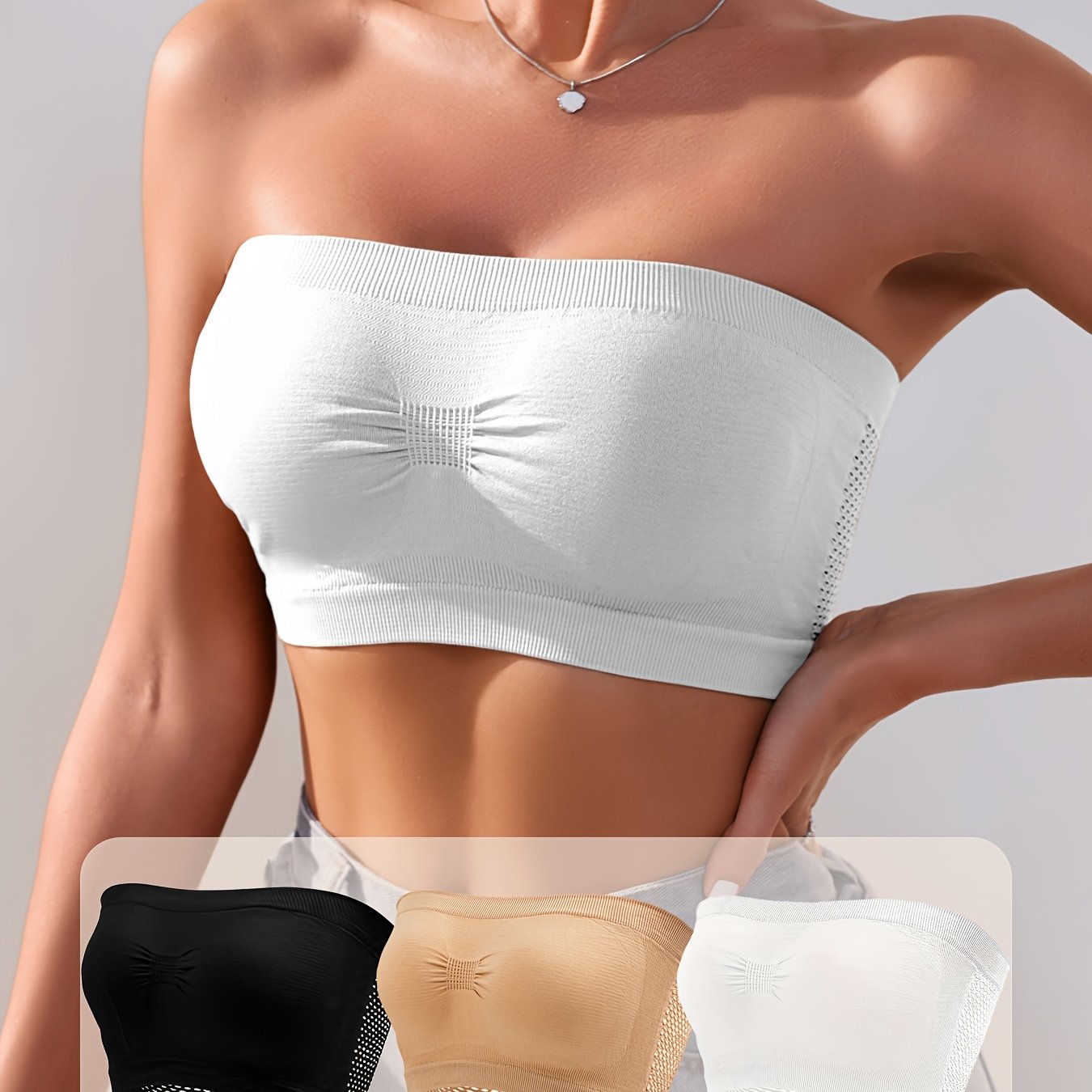 3pcs Esselegance Mesh Bandeau Tube Bra - Non-slip Wire-free Bralette, High-stretch Seamless And Breathable For Spring-summer