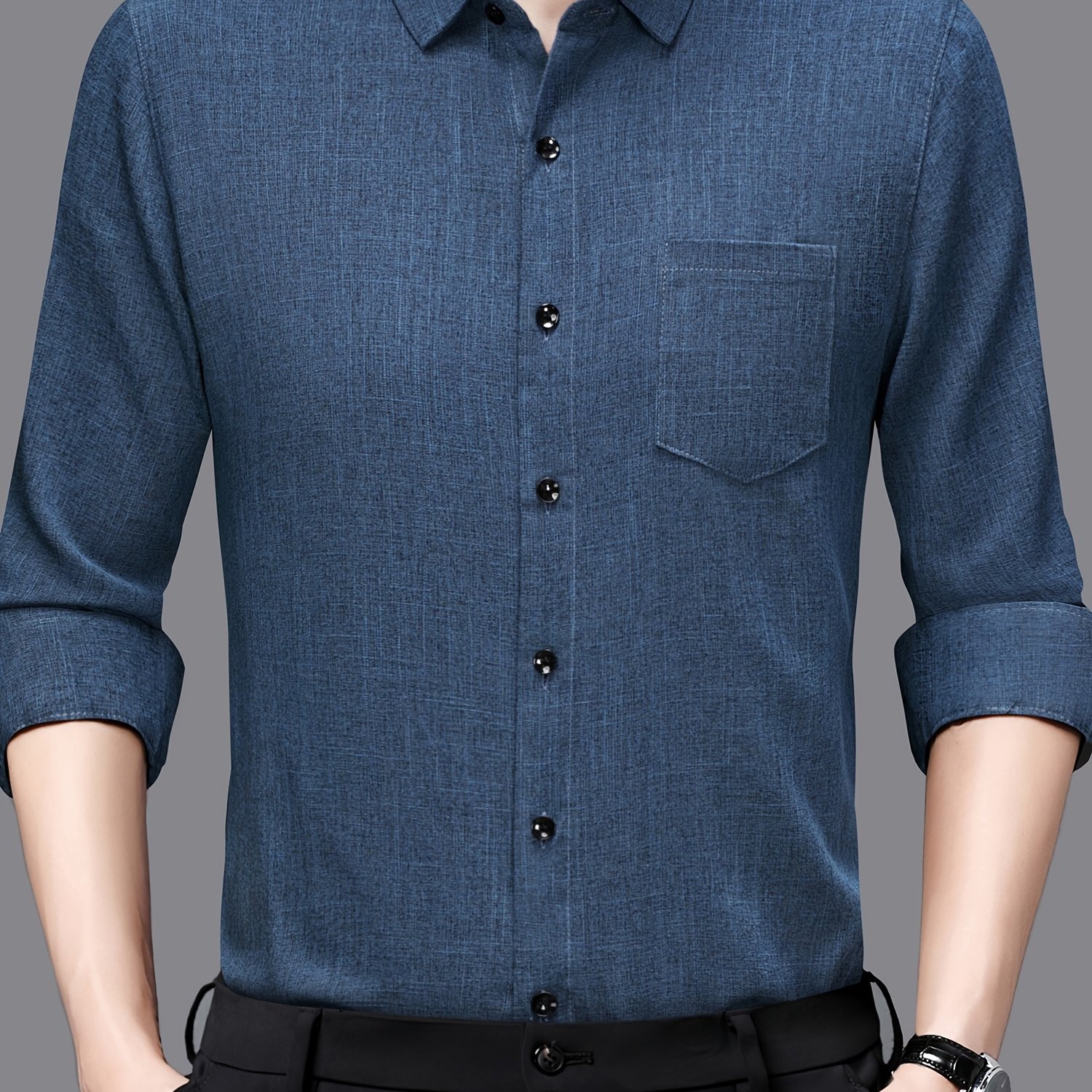 TEMU Men's - Blend Casual Business Long Sleeve Shirt With Chest Pocket, Button- Collar, Lightweight & Breathable For Spring/fall, Gray Tie-dye Design