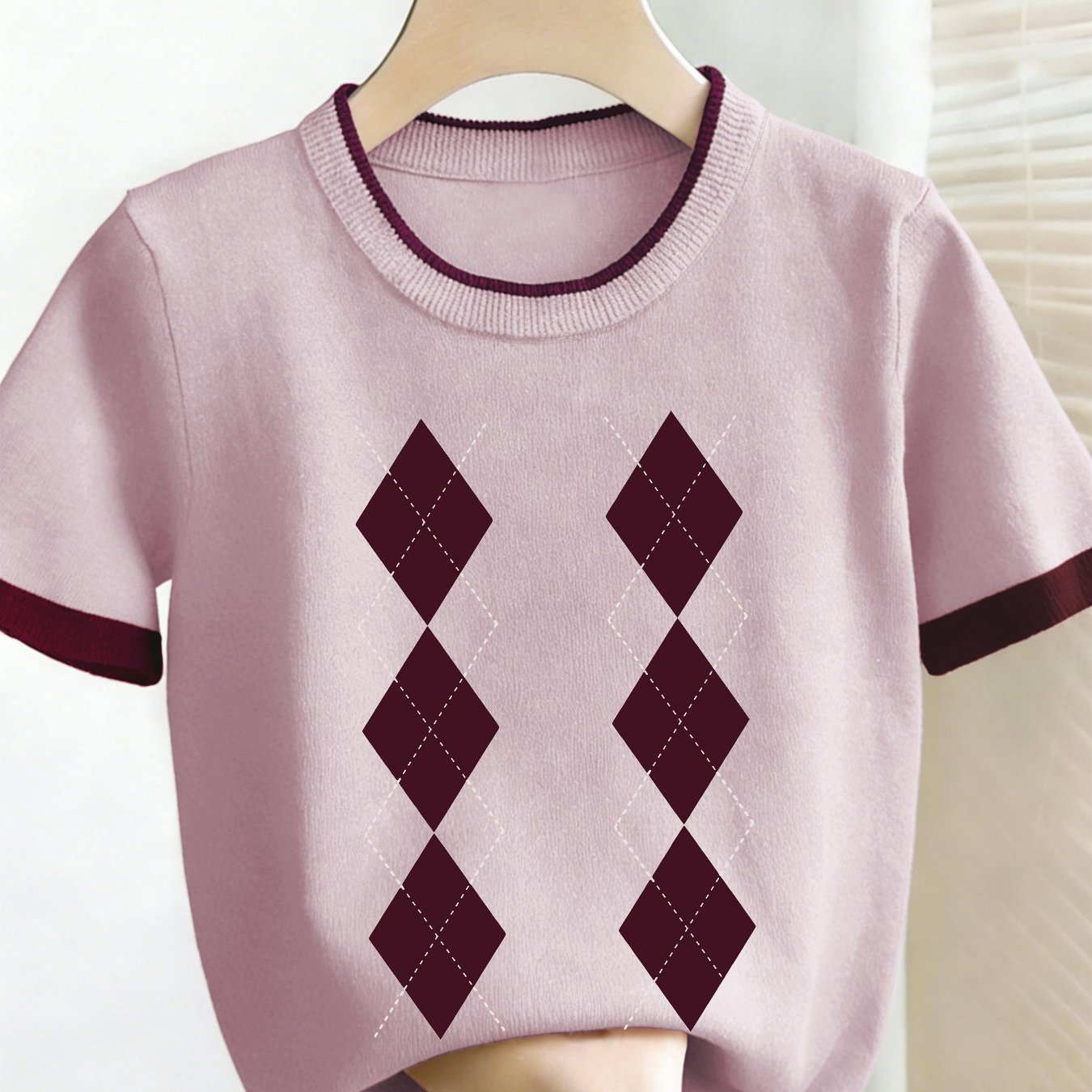 TEMU Casual Color-block Short-sleeve Sweater Suitable For Early Summer, Autumn, And Winter, A Versatile Everyday Top