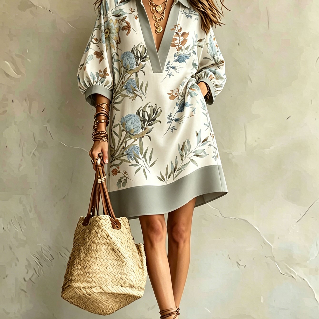 Image of Women's Summer Dress, Block Lapel Floral Print, Loose , Retro , Breathable Fabric Hides And Shows , Suitable For Daily , Beach Vacation, Travel And Dating
