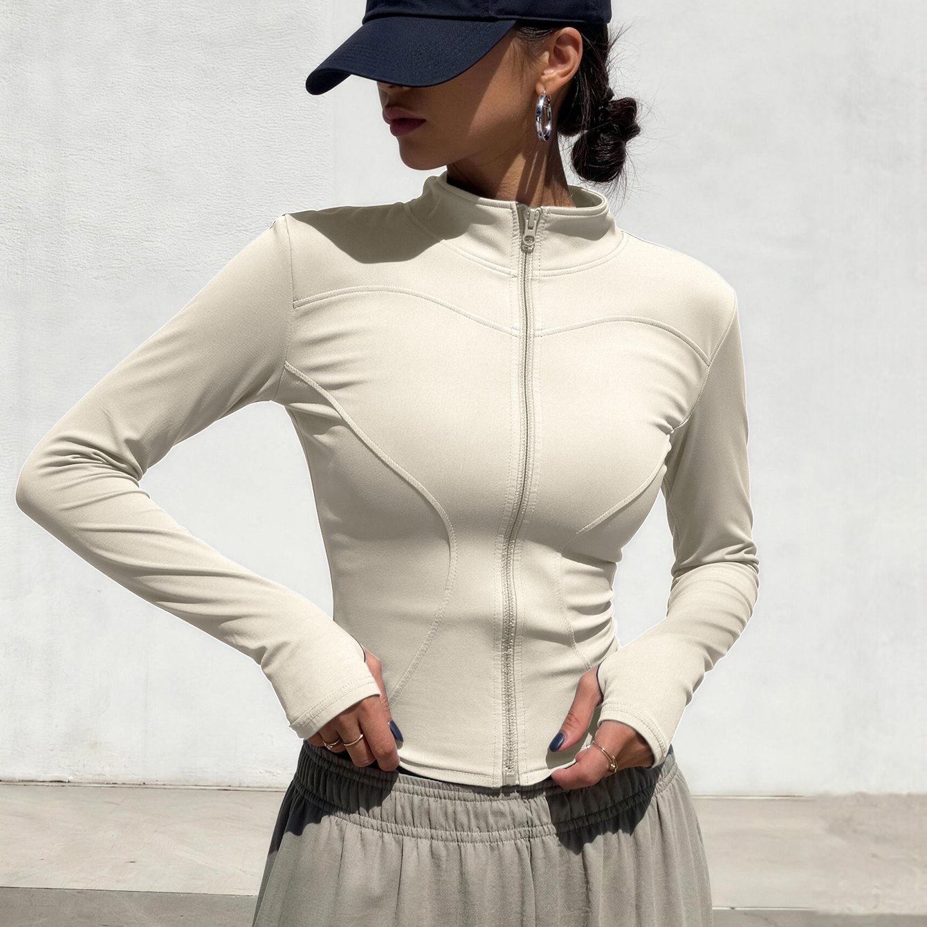 E-shop Damen-Langarm-Yogajacke, schnelltrocknendes, schweißableitendes Sportoberteil, dehnbarer atmungsaktiver Stoff, geeignet für Laufen, Radfahren,