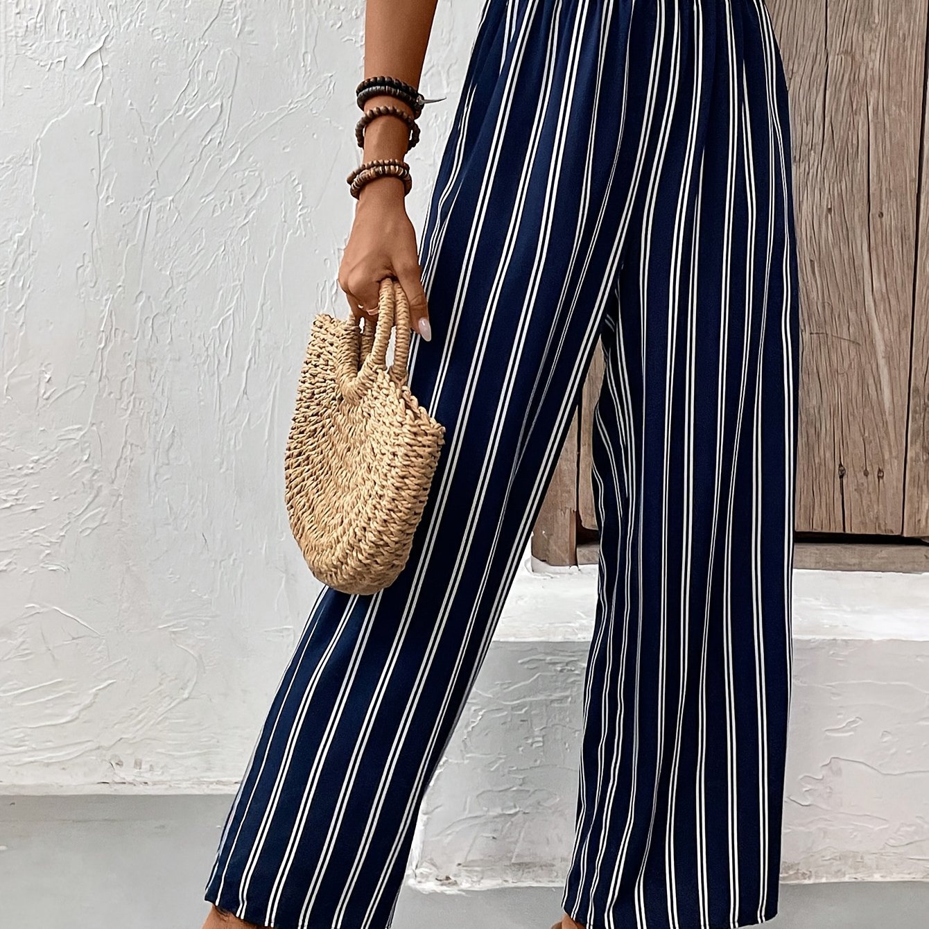 Elegant Striped Printed Wide-leg Pants For Everyday