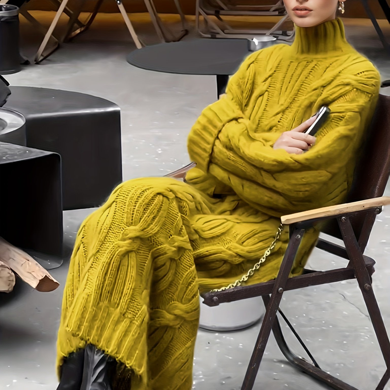 TEMU Robe Maxi Élégante Vintage pour Femme avec Col et Torsadée - Robe Longue à Manches Longues Coupe A-Ligne H-Ligne pour , Fêtes, Occasions
