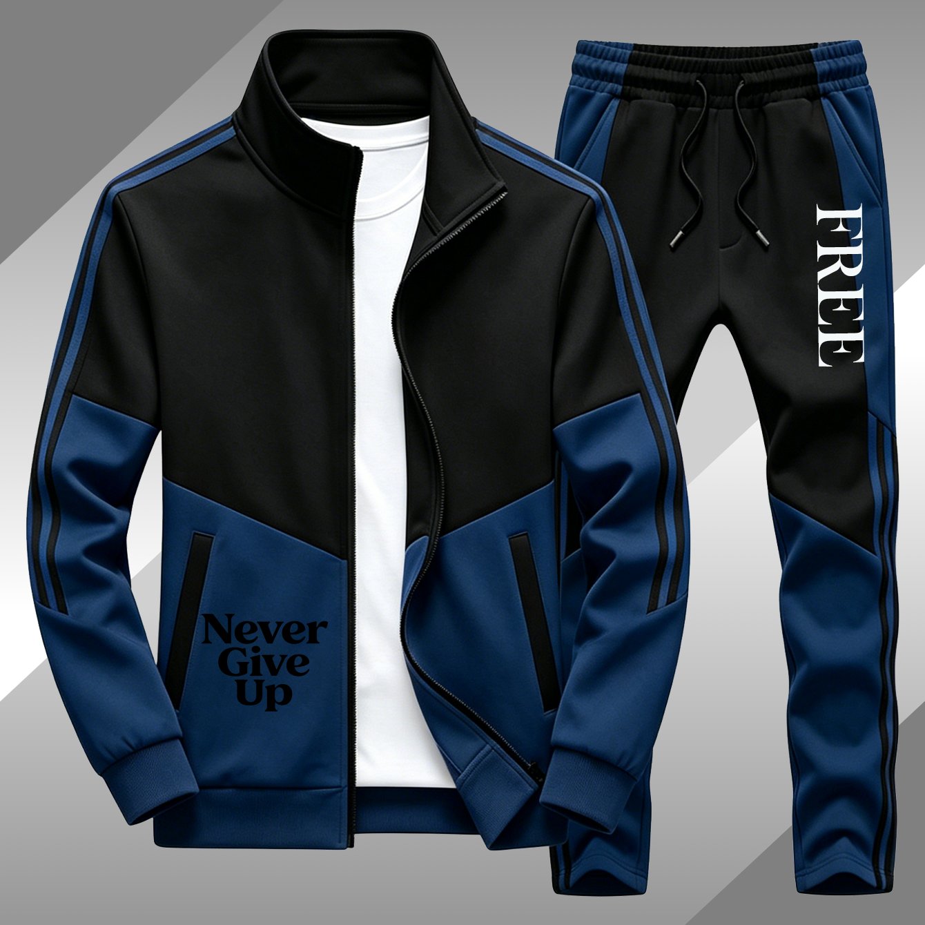 Men's Casual Zip Sweatshirt & Pants Set 3d 100% Polyester, Print Long Sleeves, Regular Fit 2pcs Outfit, Vacation & Street Fashion Wear