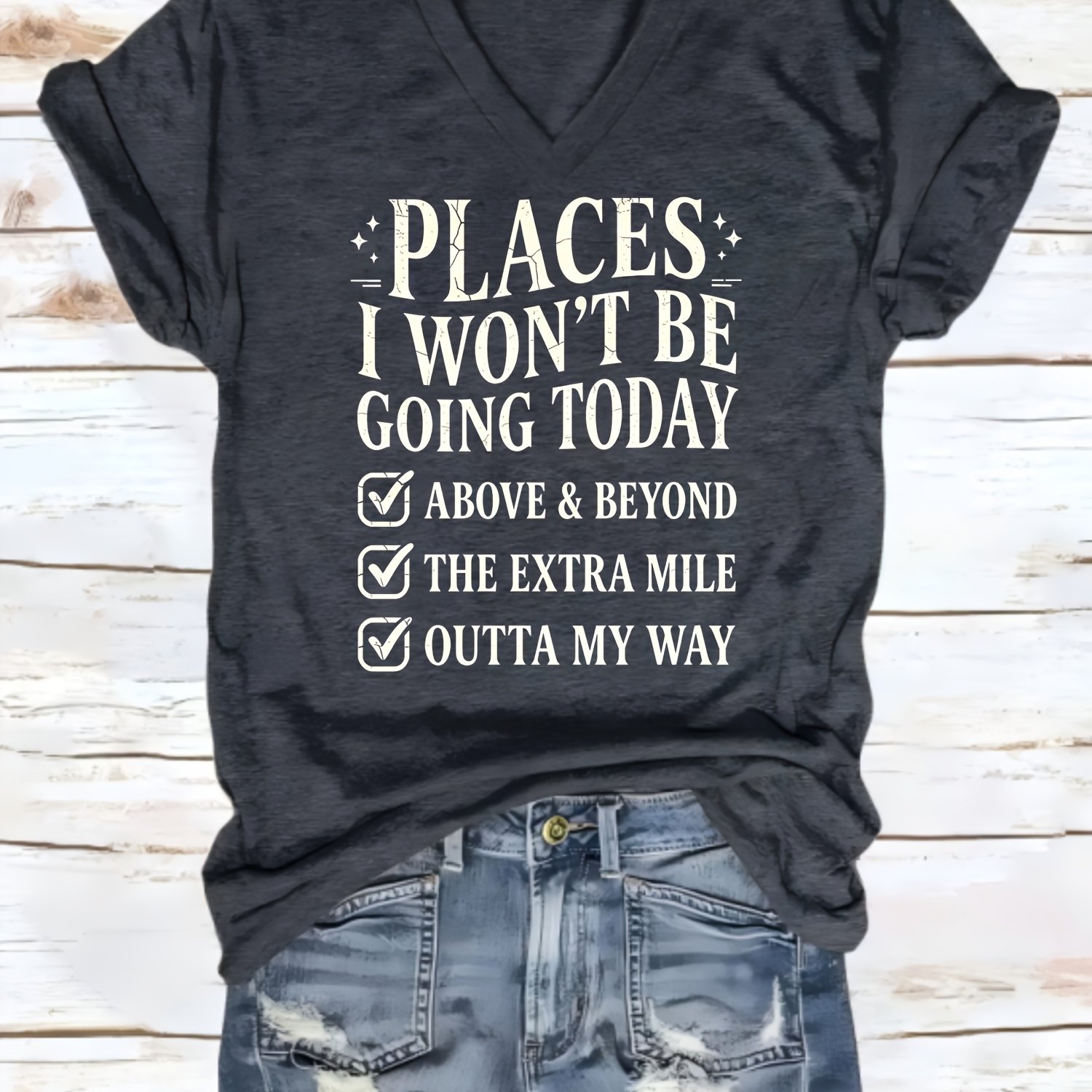 TEMU Plus Size, Plus Size Places 't Be Going Today The Outta Casual Wear Fashion Pullover Comfortable And Soft Unisex's Plus Size V-neck T-shirt