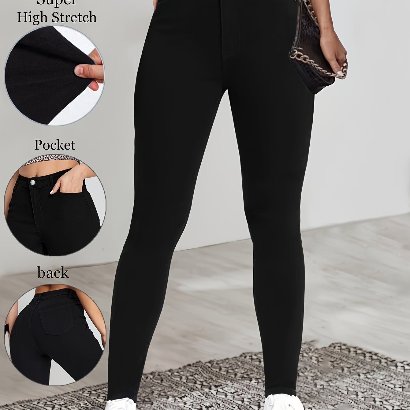 Image of Chic High Waist Denim Leggings, Elasticity And Slim Fit Pants, Versatile Leggings, Machine Washable And , Perfect For Daily Wear, Women's Pants And Clothingdenim