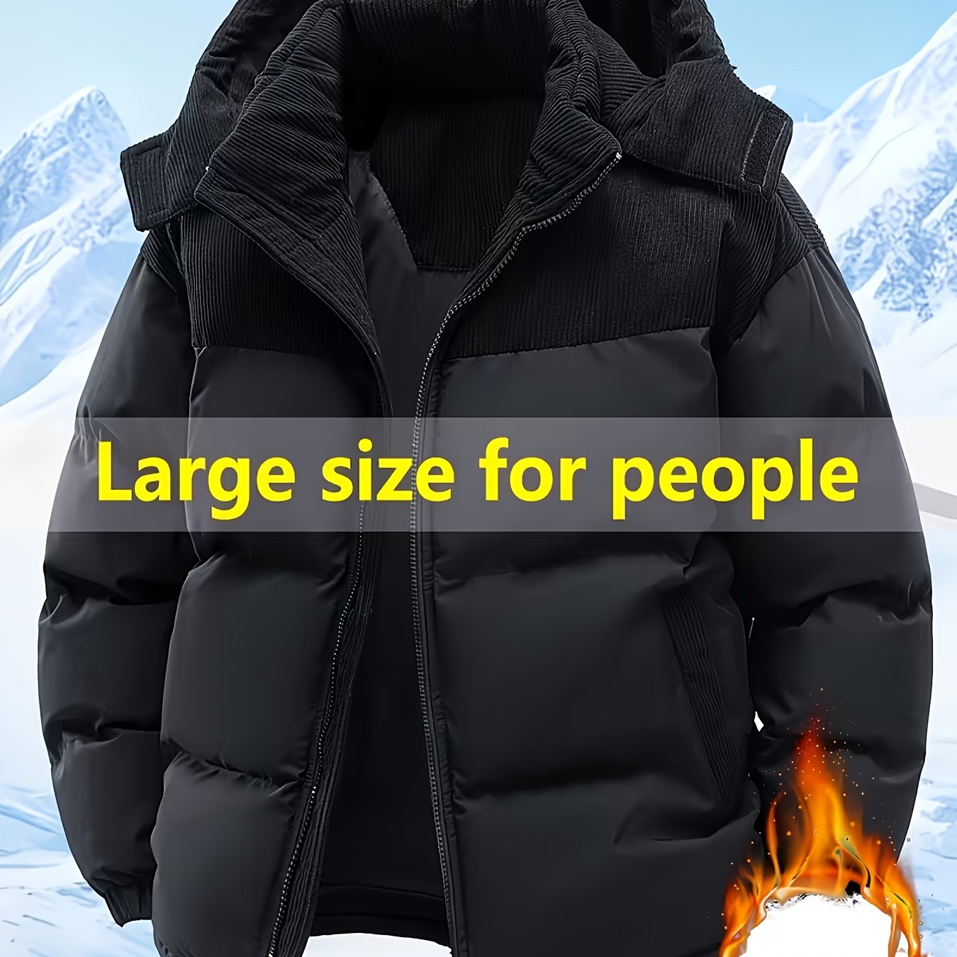TEMU Men's Oversized Solid Color Thick Warm Hooded Jacket For Autumn And Winter, Stylish And Versatile, Plus Size