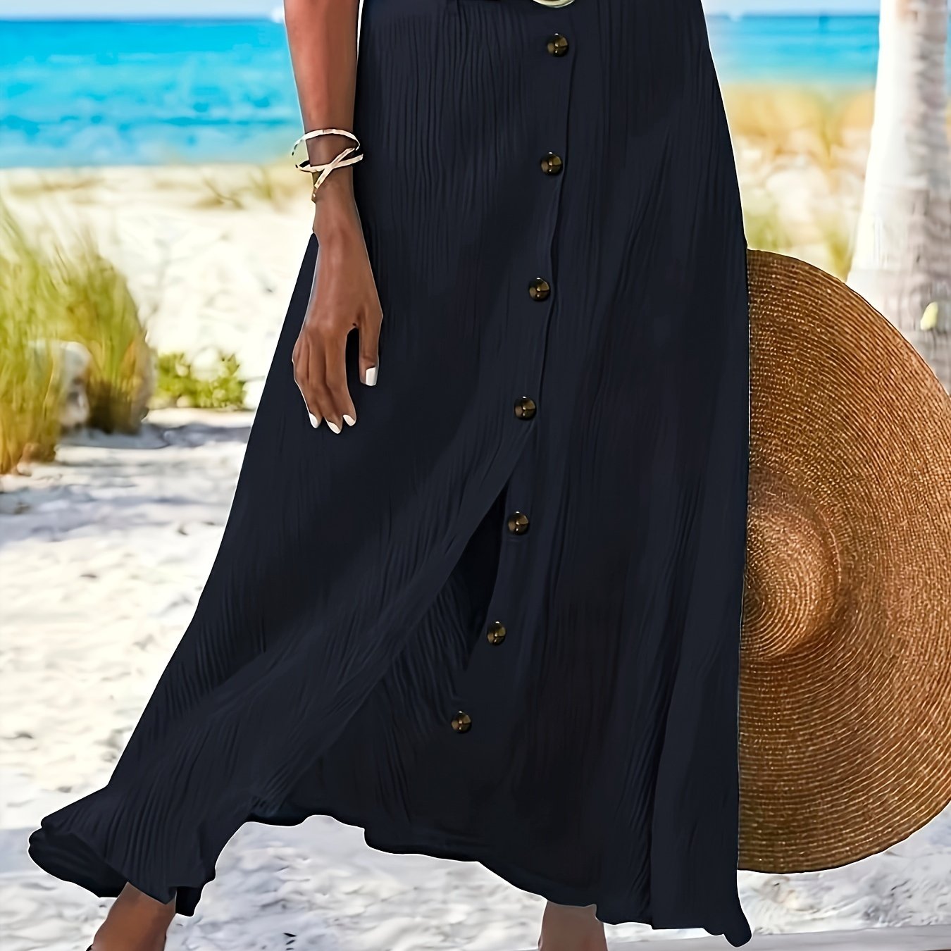TEMU Western Midi Skirt Cross-border Trade Slit A-line Hip-hugging Mid-waist Long Skirt