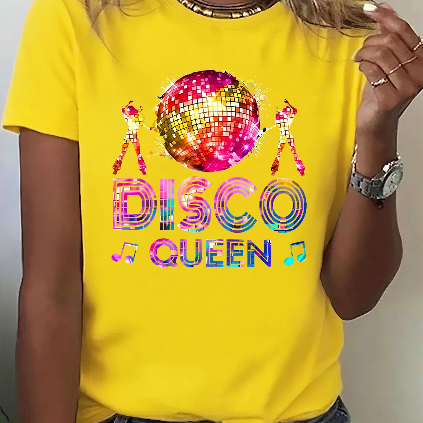 TEMU 1pc Summer New Arrival Short-sleeve T-shirt - Gorgeous Colorful Lantern Dance Print Short-sleeve T-shirt - Elegant Women's Apparel, Elegant Thin