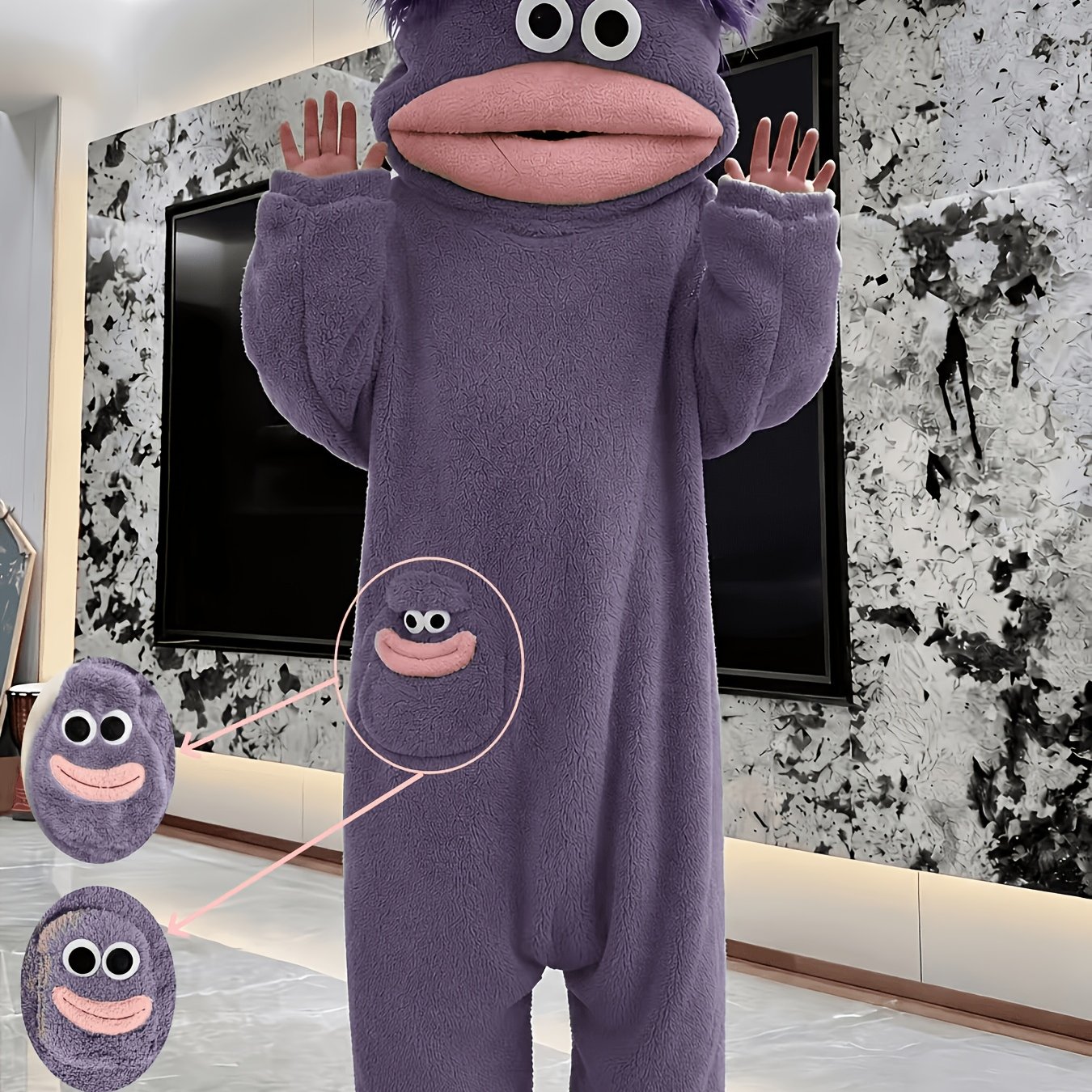 TEMU Pyjama-combinaison original poisson-clown - Pyjama-combinaison décontracté en violette à grande bouche et cheveux