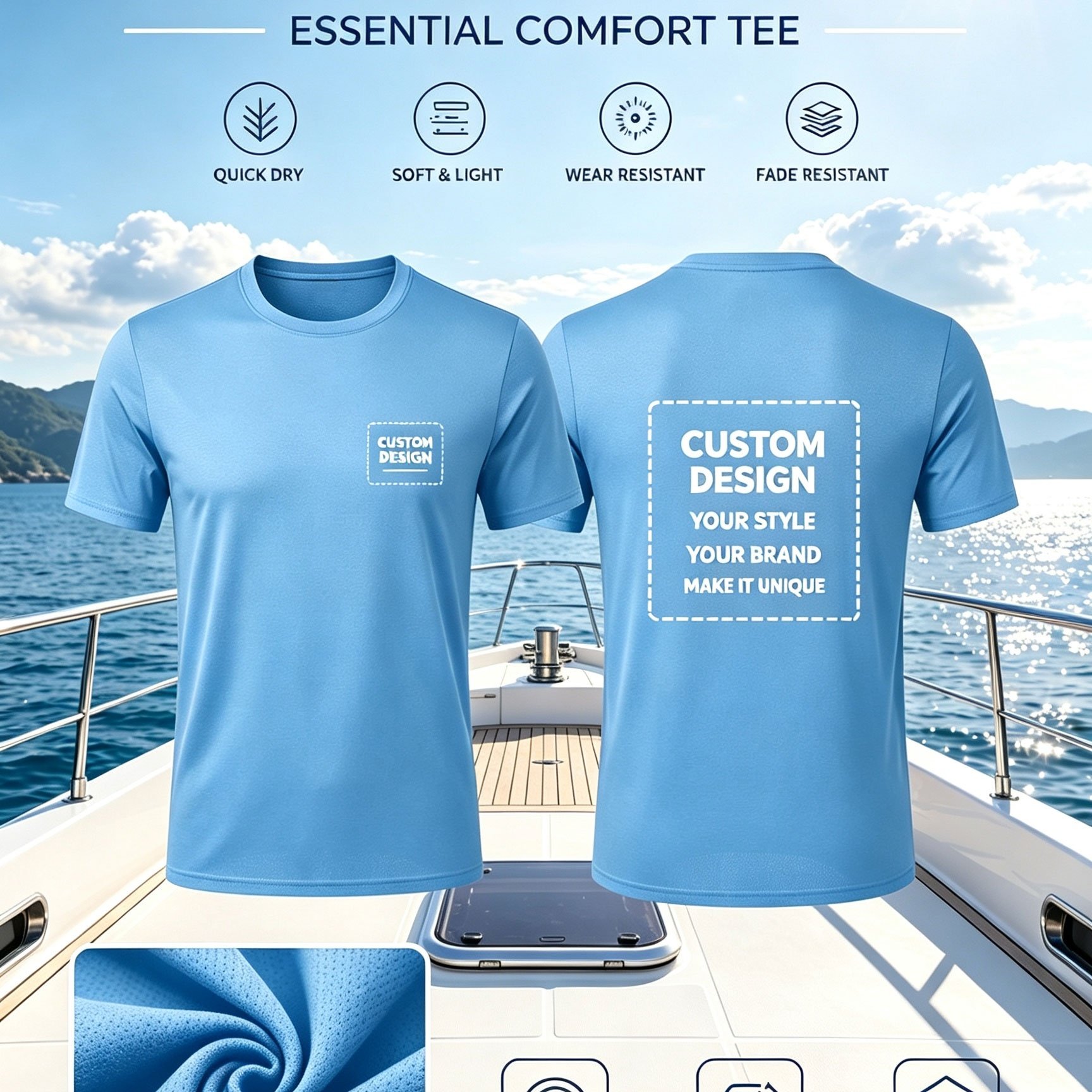 TEMU [customizable Item] Men's Quick-dry T-shirt, Personalized Custom Print Text Photo Logo, Regular Fit Round Neck, Solid Color Casual Sweatshirt,