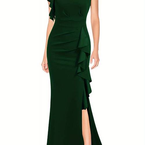 2025 cross border european and waisted skirts elegant and fashionable round neck commuting skirts evening gowns long womens skirts