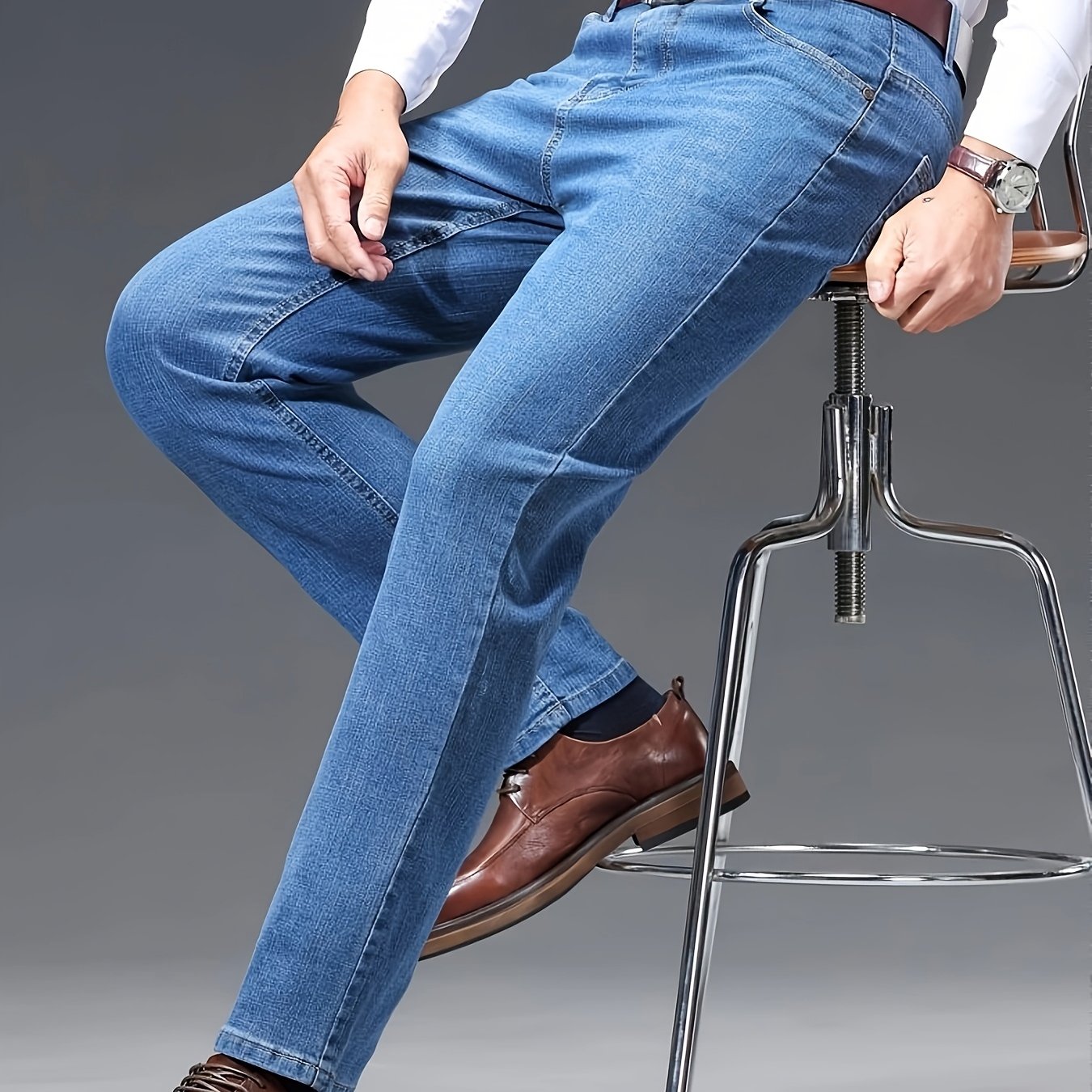 Men's | Soft Light Business | Casual Versatile Straight Elastic Jeans Washed Light Blue Trendy Fashion Slim Fit Spring, Summer, Autumn And Winter Wearable