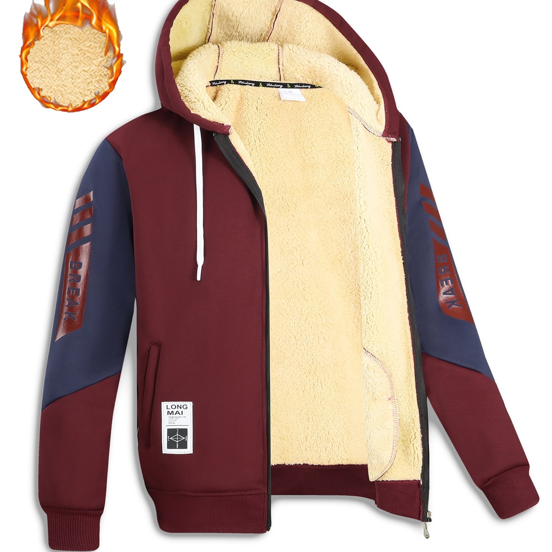 TEMU Men's Casual Warm Velvet Zipper Hooded Sweatshirt, Suitable For Autumn And Winter