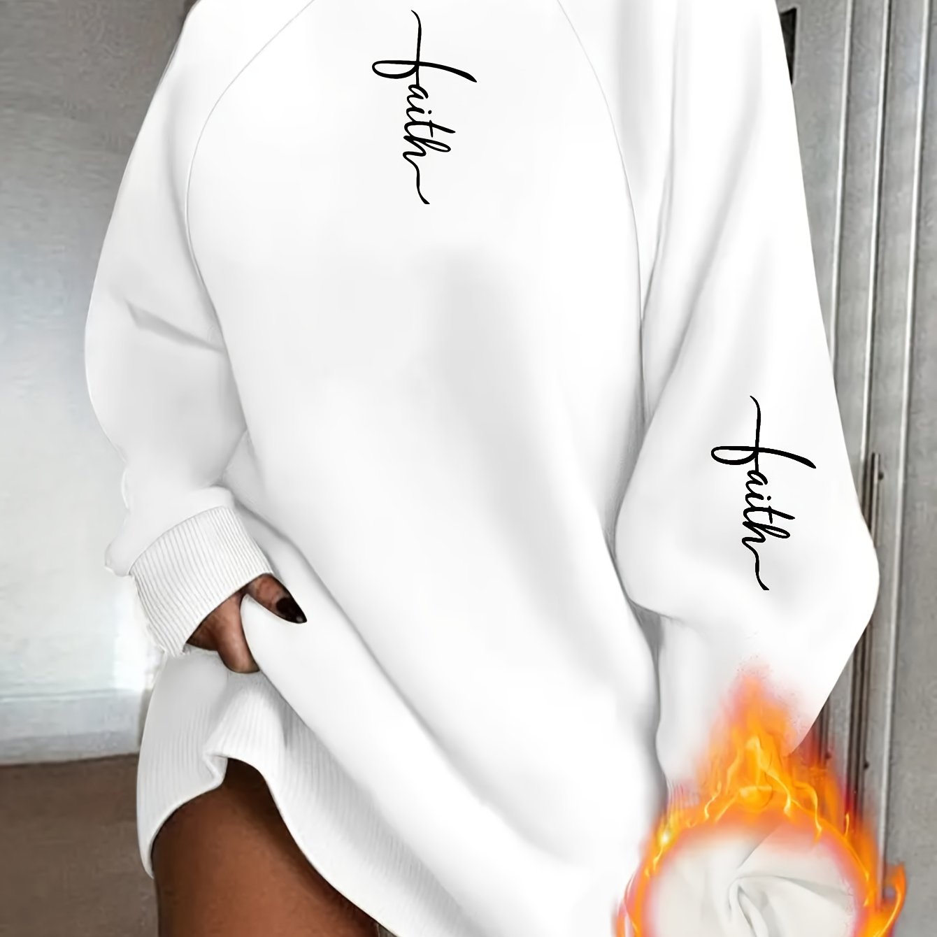 Image of Women's Elegant High-neck Pullover, Casual And Fashionable For Daily Wear In Autumn/winter, Featuring An Intricate Symbol Print On Comfortable Fabric With A Loose Fit Long-sleeved Top