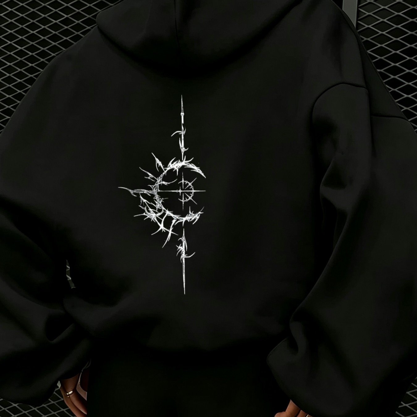 Image of Autumn Winter New Casual Fashion S Hoodie Women's Style Warm Comfortable Loose Drop Shoulder Hooded Sweatshirt With Back White Thorn Moon Print Trendy Daily Versatile