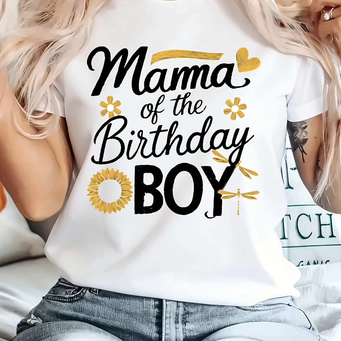 TEMU Print Women's Casual T-shirt, Round Neck, Short Sleeved, Slightly Elastic Fabric, Regular Style, Comfortable Top For Women's Clothes
