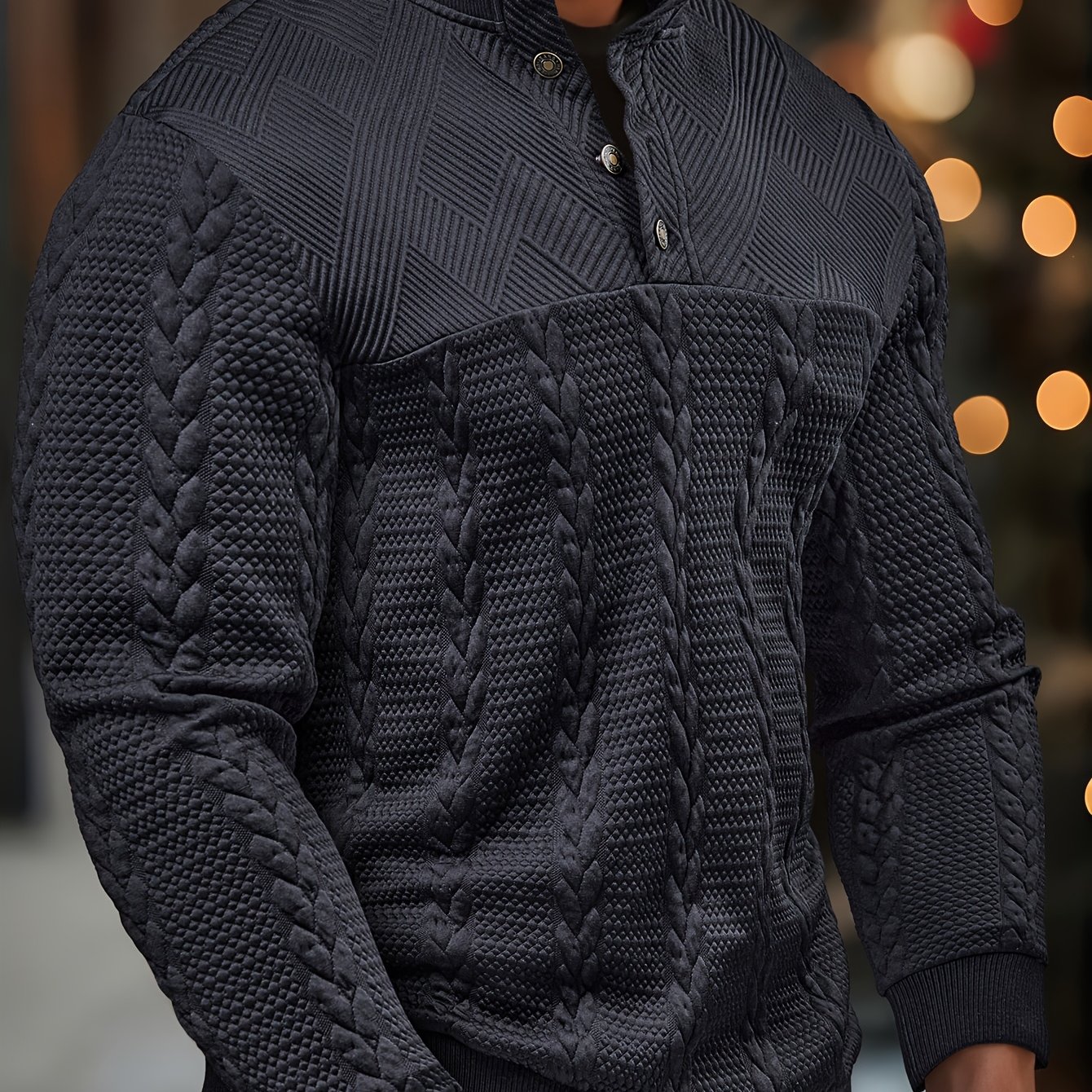 E-shop [ROYALBOY] Frische Herrenmode Jacquard, bequemes, weiches Frühlings- und Herbst-Longsleeve-Outdoor-Shirt mit elastischem Saum, geripptem