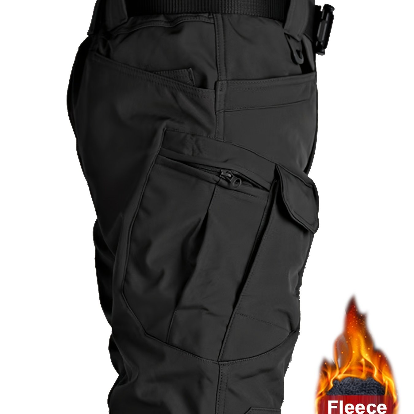 TEMU Men's Winter -lined Warm Cargo Tactical Pants,, Multi-pockets, Solid Color, High Quality, Windproof, Lined With Micro-elastic Fabric, Suitable