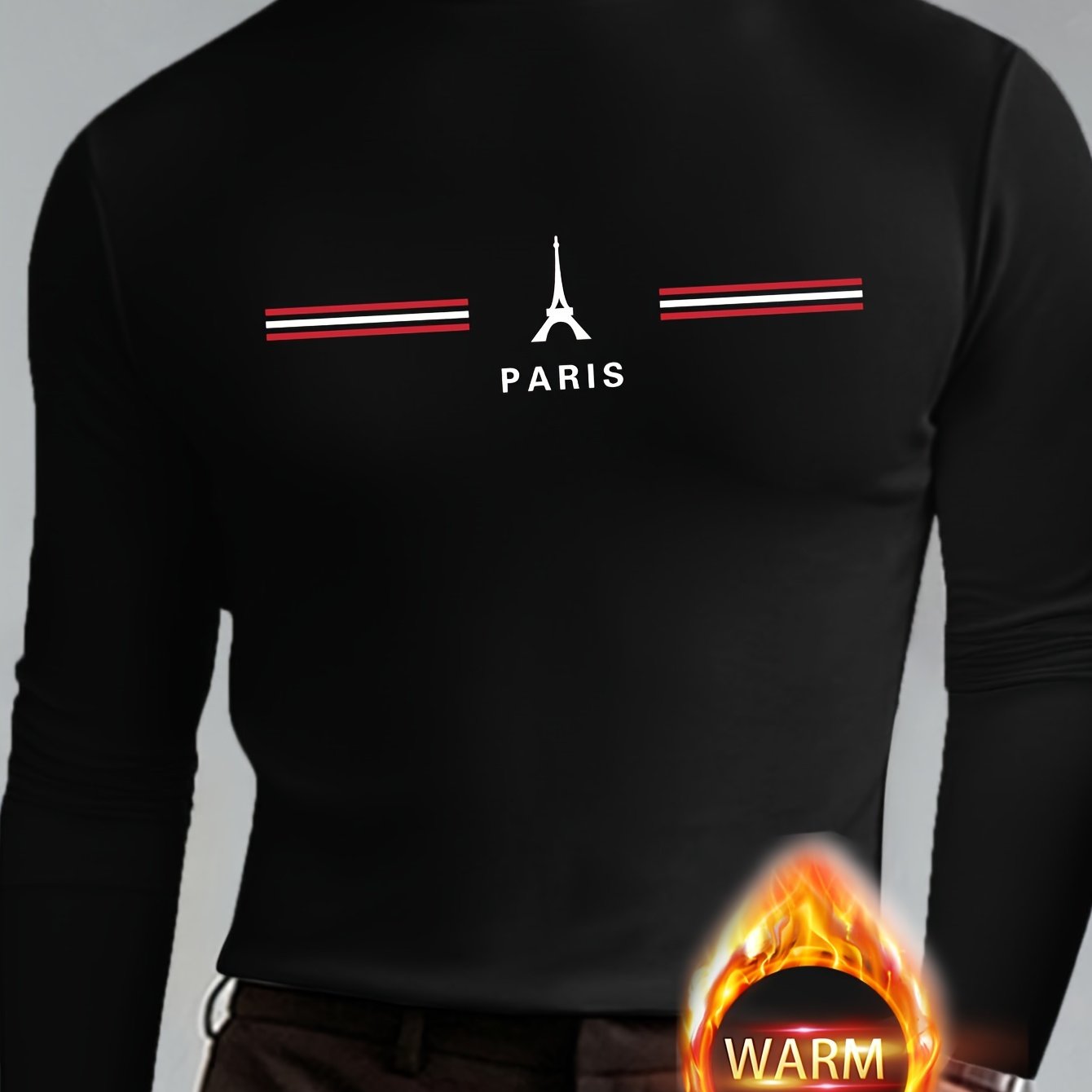 TEMU PARIS Haut chaud extensible à col montant, T-shirt de 'extérieur chaud à manches longues