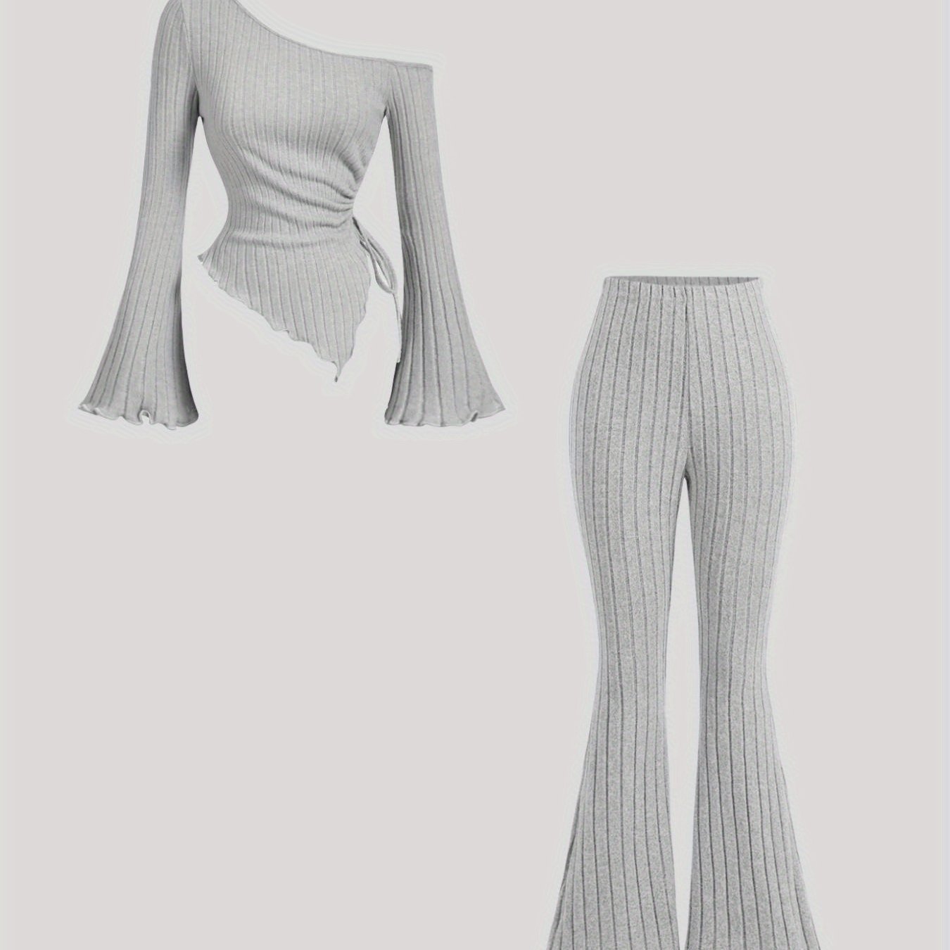 TEMU Women's Stylish Asymmetrical Fitted Design For Spring, Autumn, And Winter, With Matching Fitted Long Pants