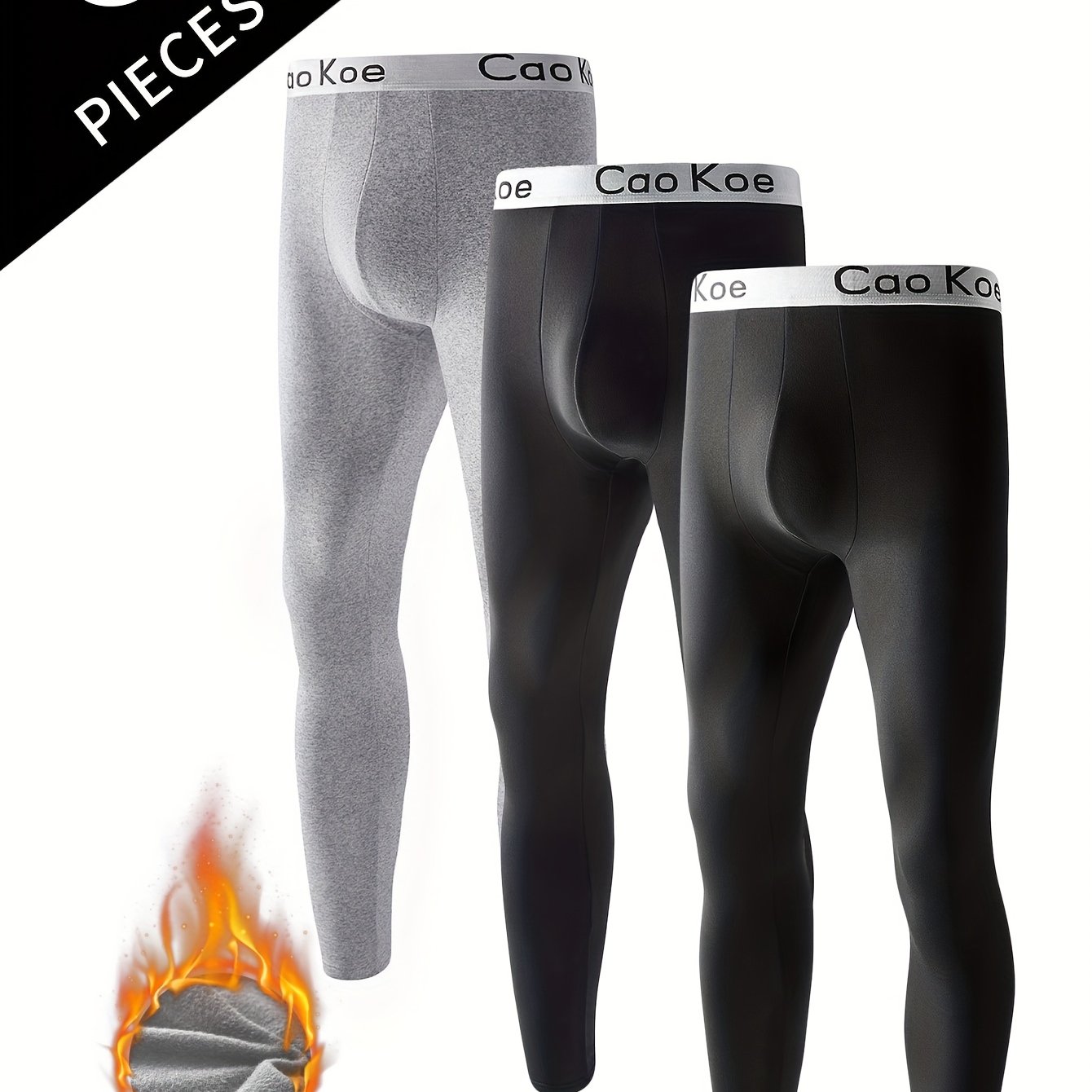 Image of 3pcs Extra Warm Men's Thermal Underwear Pants - Fleece-lined, Slim Fit, Ideal Outdoor Base Layer For Fall/winter Comfortable, High-performance Fitness Leggings For Exercise And Running