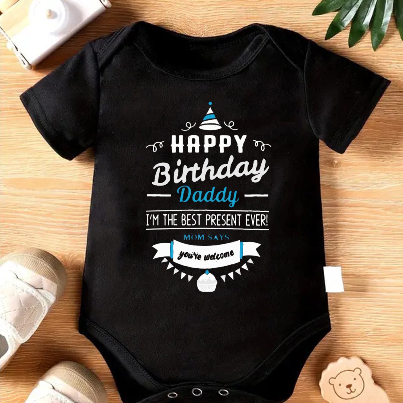Image of Baby Bodysuit Happy Birthday Daddy I'm The Best Present Ever Print Unisex Infant Onesie, For Outdoor