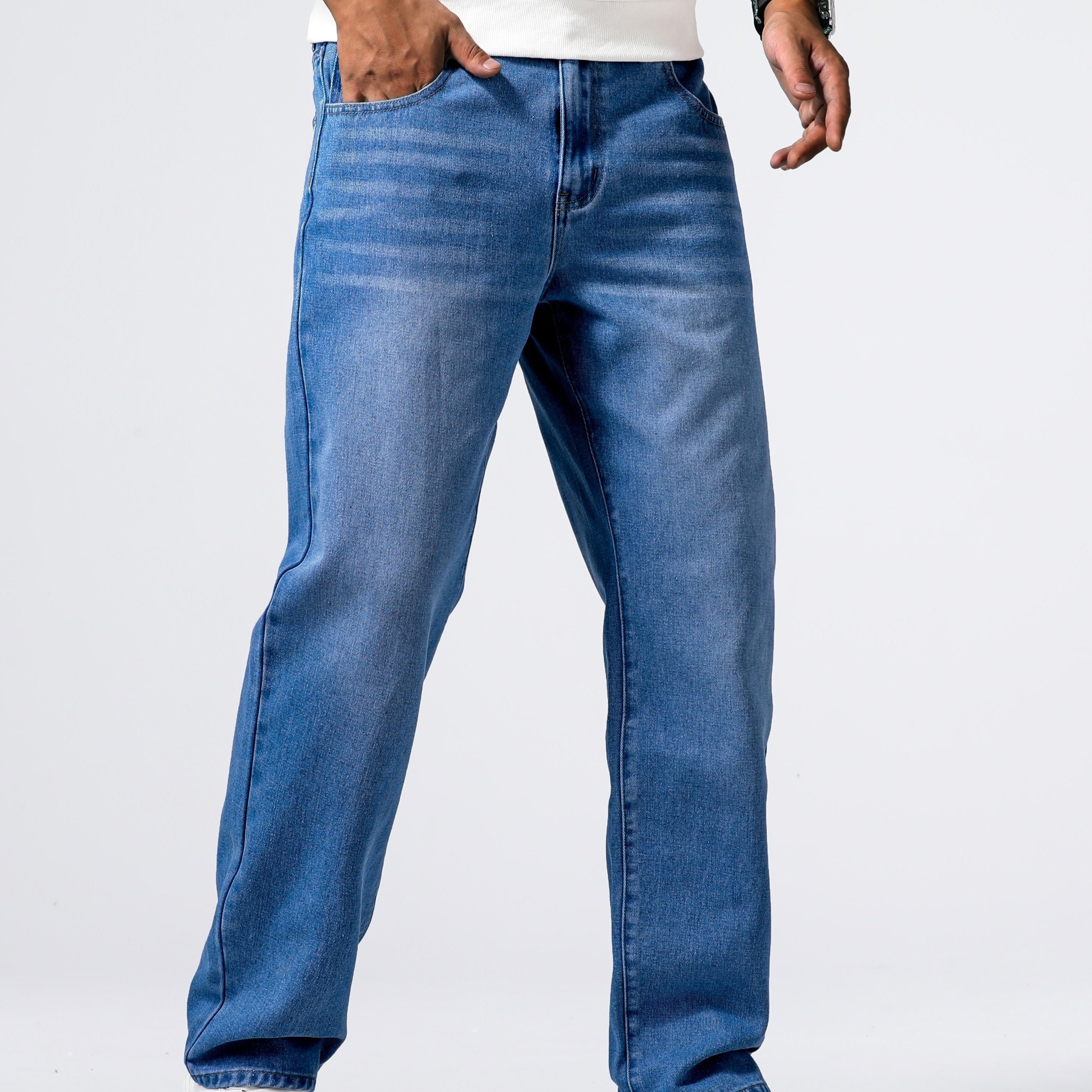 Wide Leg Cotton Jeans Men's Casual Street Style Loose Fit - Temu