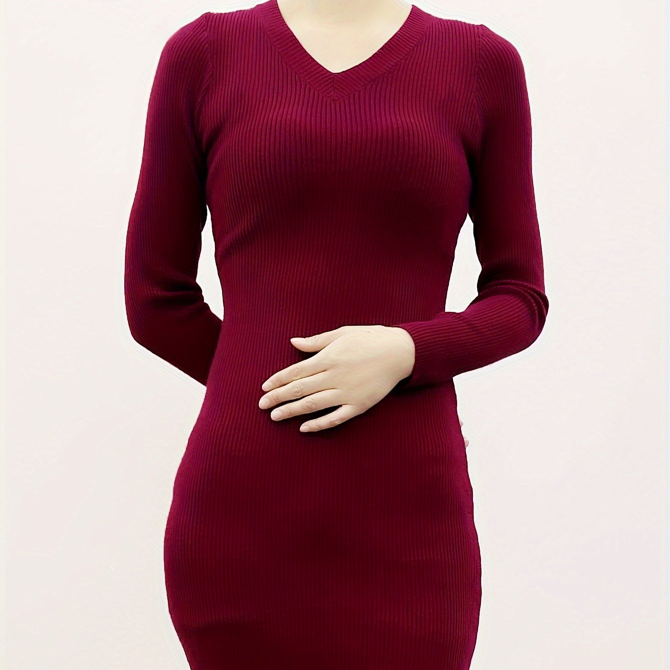 HAEOF Mini Abito Maglione Donna Manica Lunga Scollo A V Con Fiocco - Autunno Inverno, Elegante E Aderente (Nero, Taglie USA S-XL) - 4