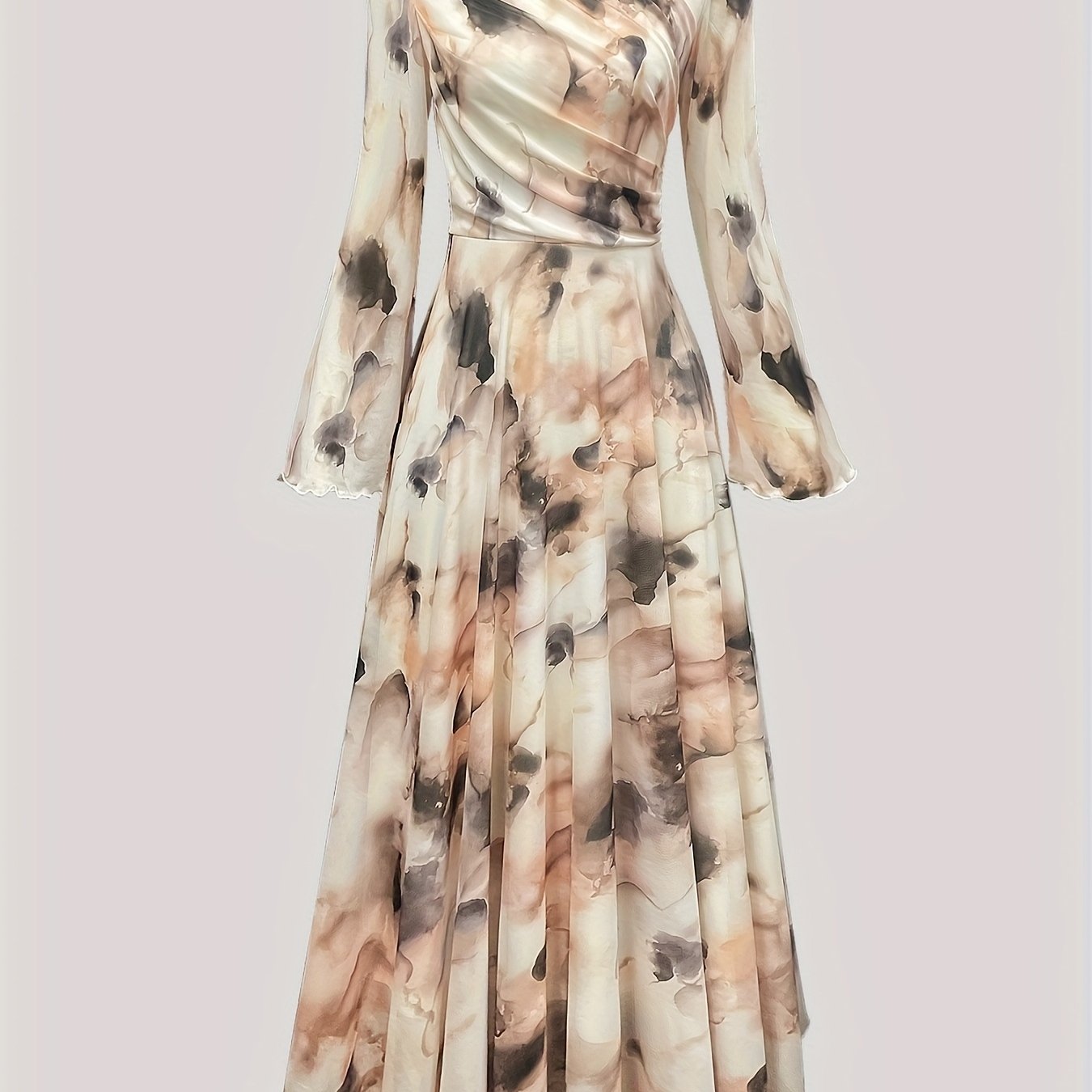 Ženska elegantna obleka z dolgimi rokavi in okroglim izrezom, potiskana z vzorcem tie-dye, ženska večerna obleka, elegantna ženska formalna