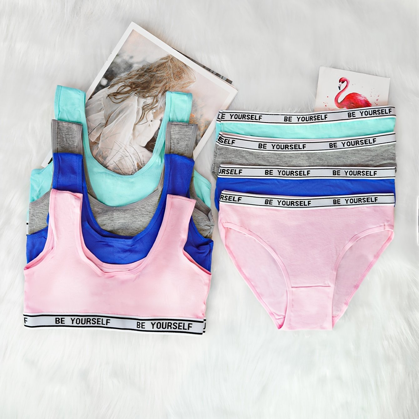 Image of 4 Sets Of Cotton Mixed Briefs Girls Vest Briefs Simple Solid Girls Soft Casual For 12-13 Years Old
