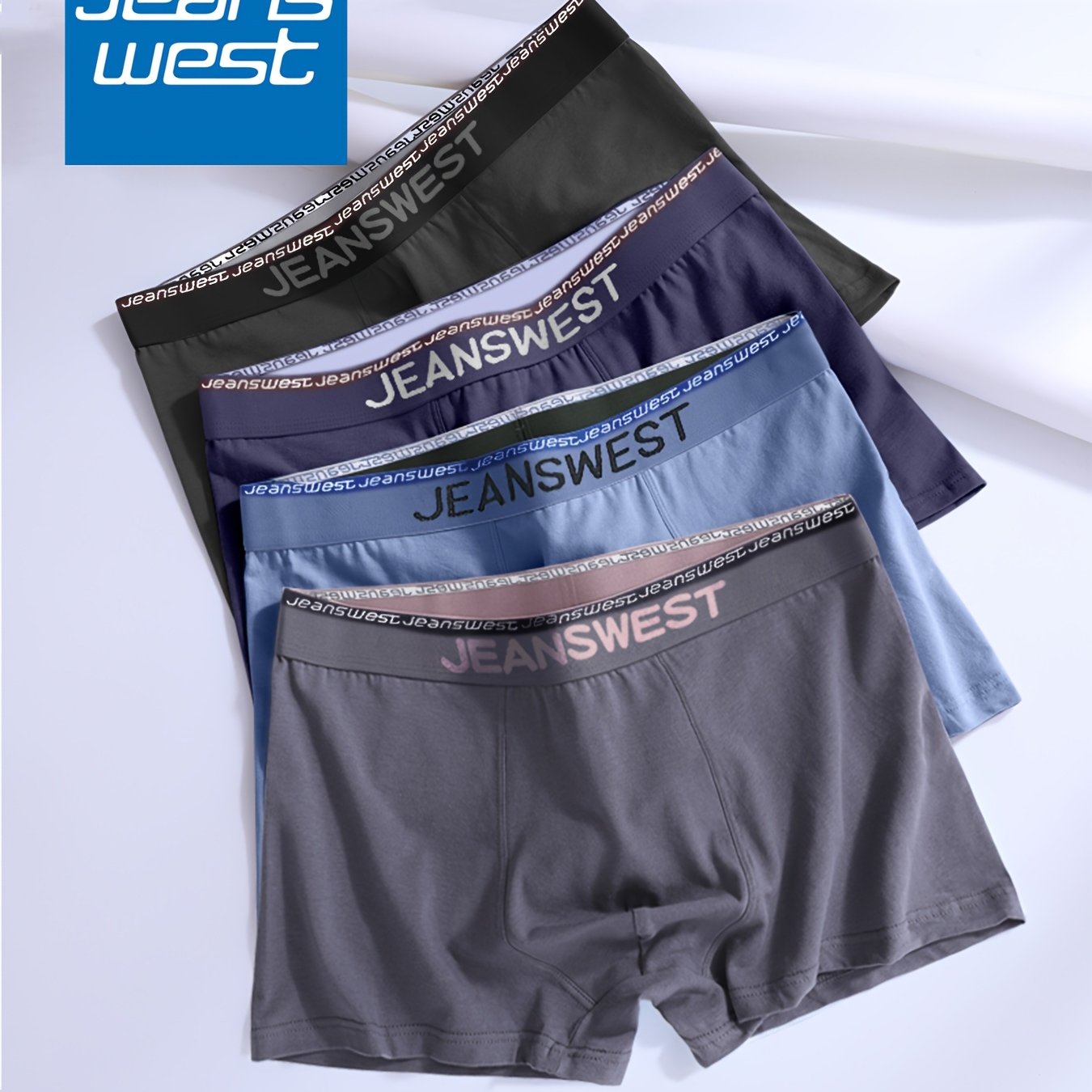 Image of Jeanswest 4pcs Men's Boxer Briefs With Jacquard Waistband, , Fashionable, Soft, And Breathable Men's Underwear
