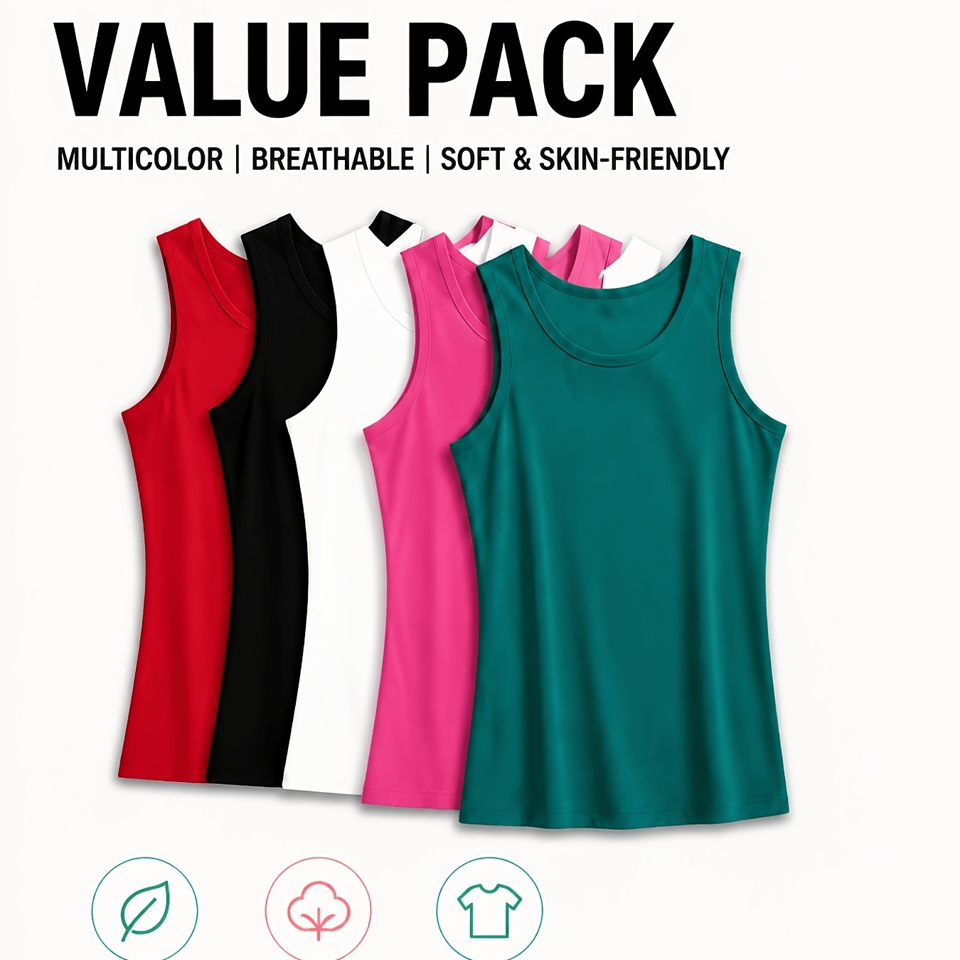 TEMU 5pcs /summer Women's Versatile Tank Tops, Stretchy, Soft, And Breathable, Basic Undershirts, Sizes S-xxl, Black, White, Red, Rose Red, Green,