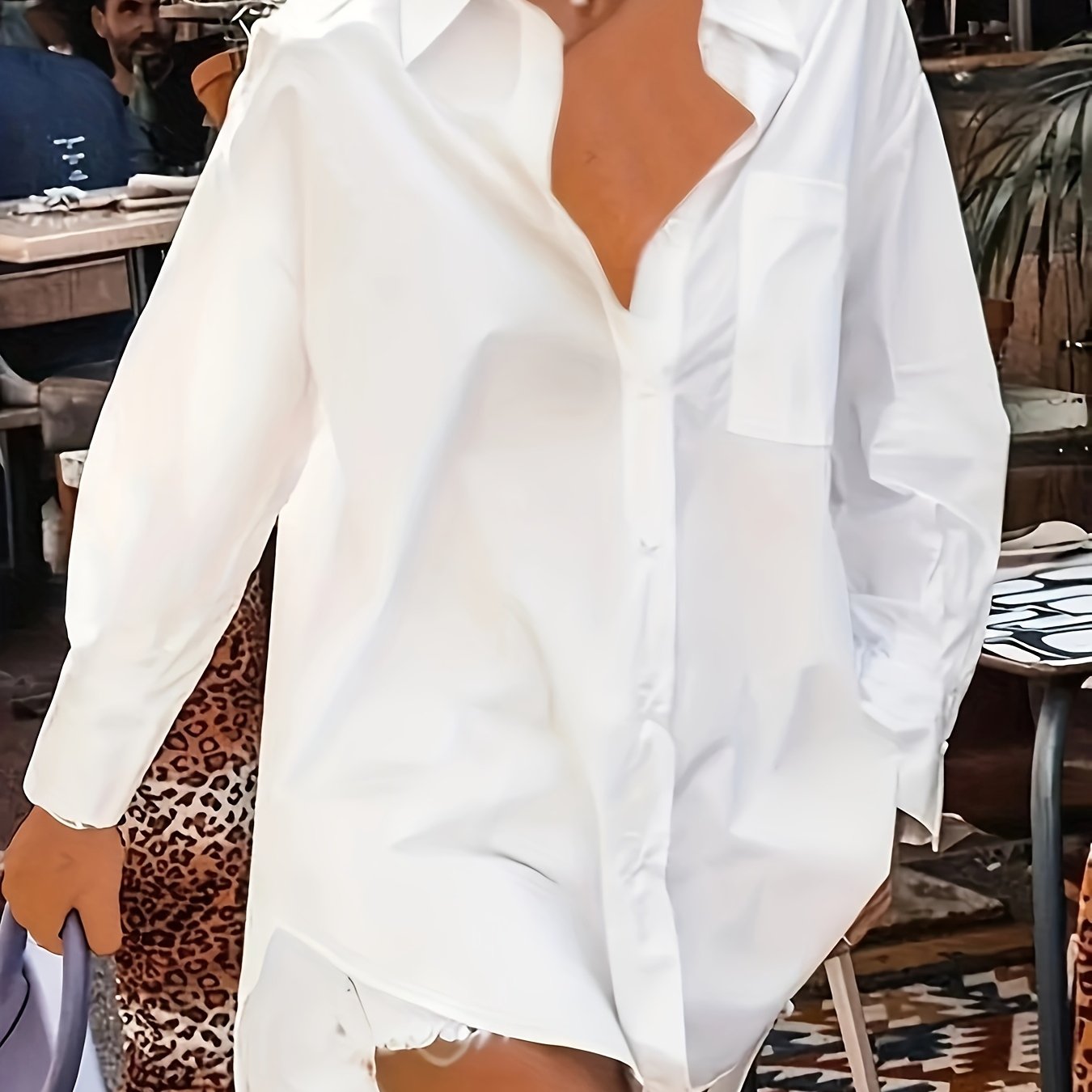 E-shop Polo-Shirt mit festem Knopf, elegante lässige Oversized Langarm Bluse im Frühling/Herbst-Stil, Damenbekleidung