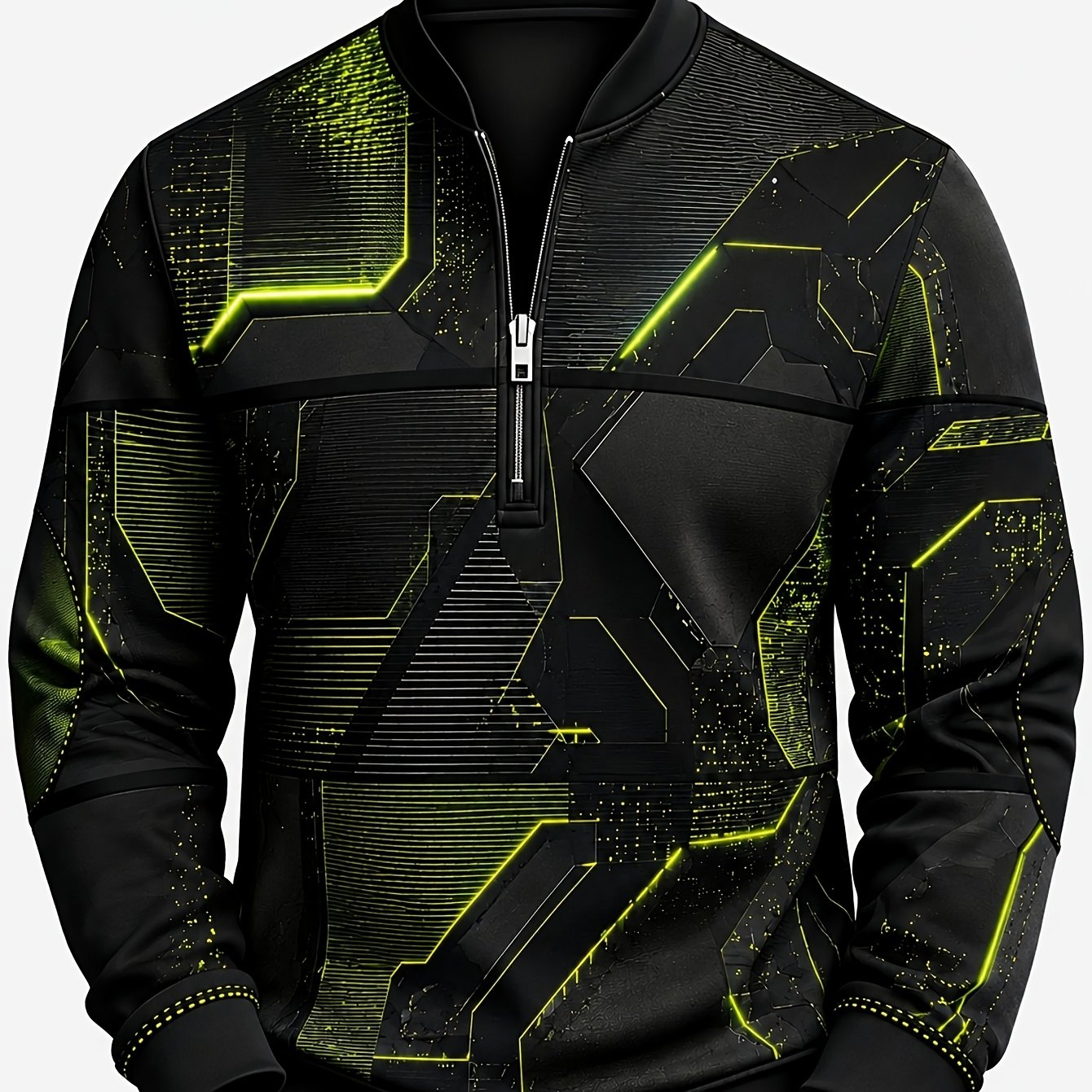 Image of New Arrival Men Stand Collar Zip Up Long Sleeve Sweatshirt Light Mature Fashion Versatile With Unique Machine Washable Red Base Color Diagonal Plaid Color Block Print Suitable For Daily Commuting Shop