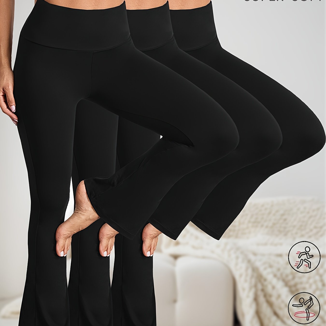3 Pack Women's High Waisted Tummy Control Flare Leggings - Super Soft Stretch Bell-bottom Yoga Pants, No Workout Running Wear, Black/dark Grey/burgundy (multi-leg Pack)