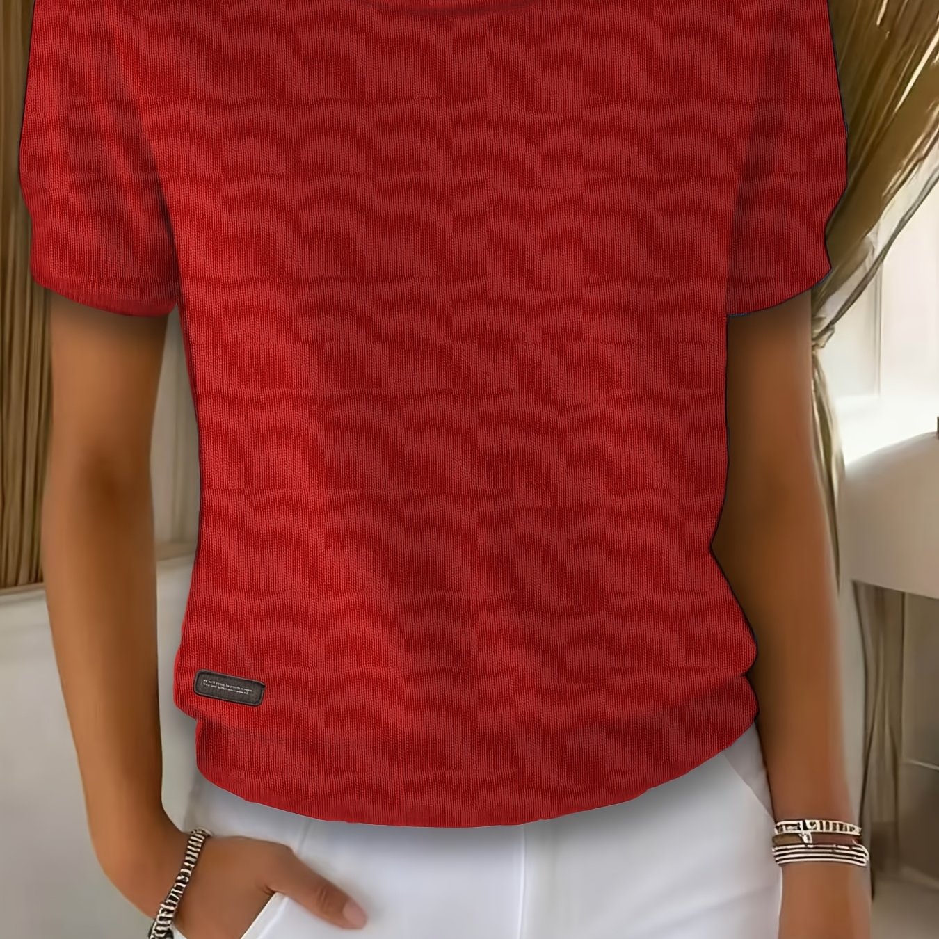TEMU Suéter Casual de Mujer - Jersey Holgado de Manga Corta con Cuello , Estiramiento, Diseño de Superior para Estar en Casa, , Top Elástico