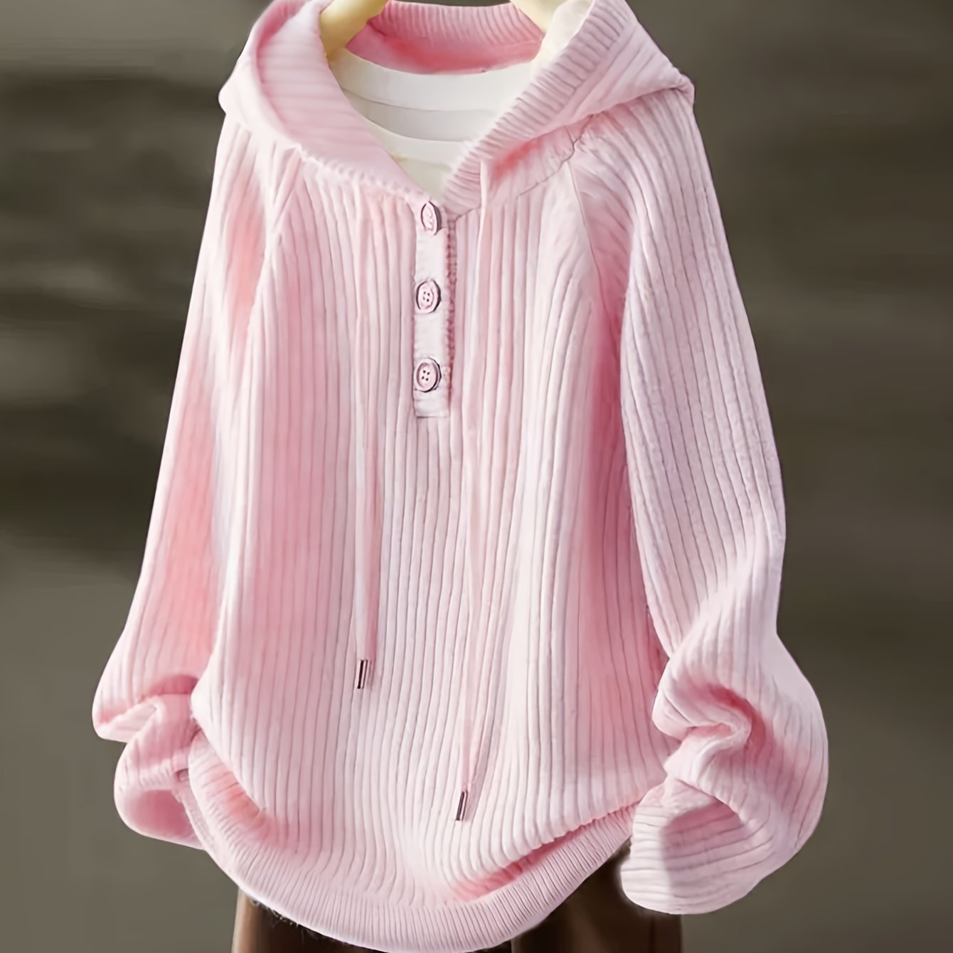 E-shop Damen Fleece Hoodie - Bequemer Pullover mit Knopfleiste, langen Ärmeln und Kapuze mit Kordelzug, für Herbst/Winter, Casual Hoodie, |Lässiger