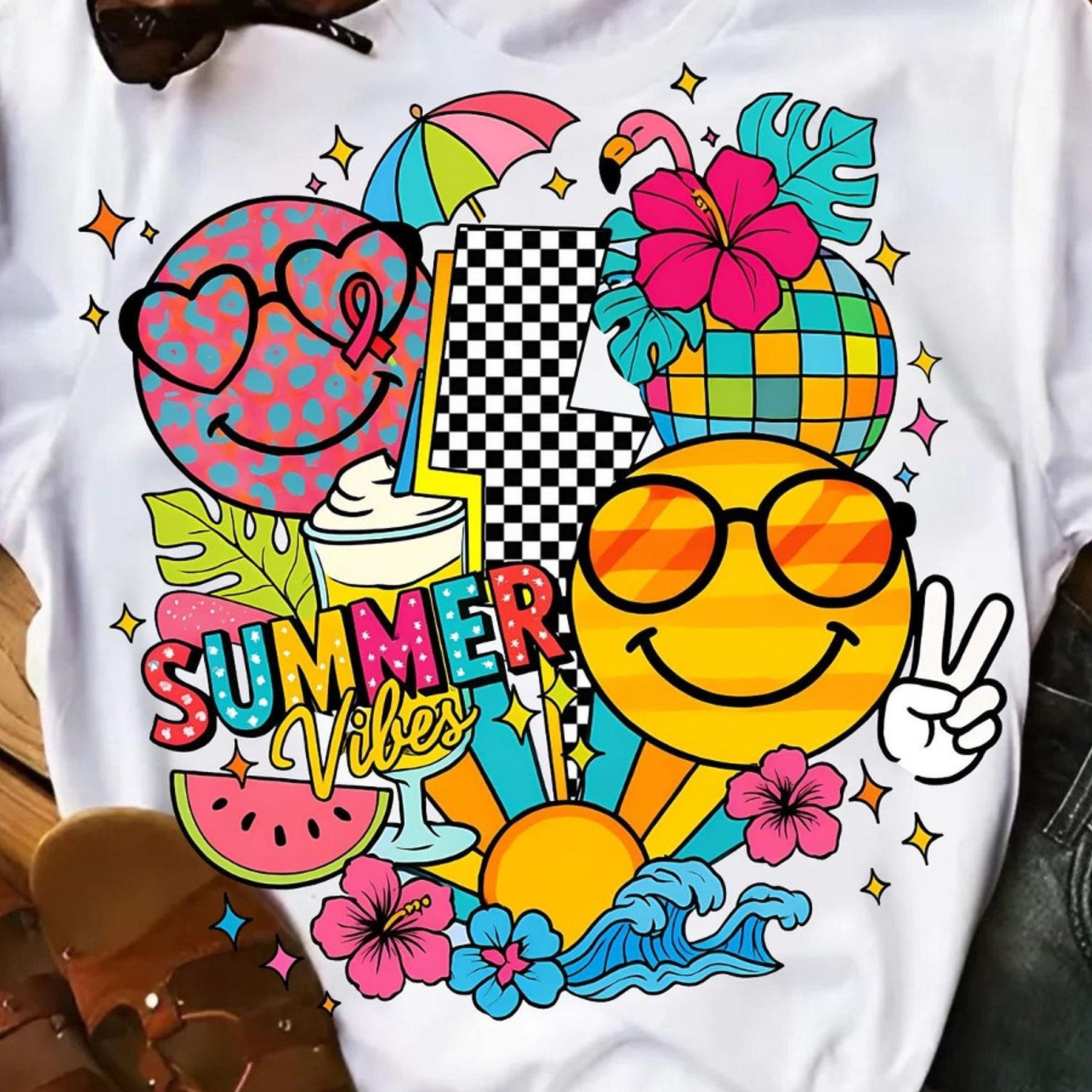 Image of Plus Size, Summer Atmosphere Png, Clip Art Letter Pattern, Trendy Short Sleeved T-shirt, Letter Printed T-shirt, Regular Round Neck, Pure Comfortable Breathable Fabric