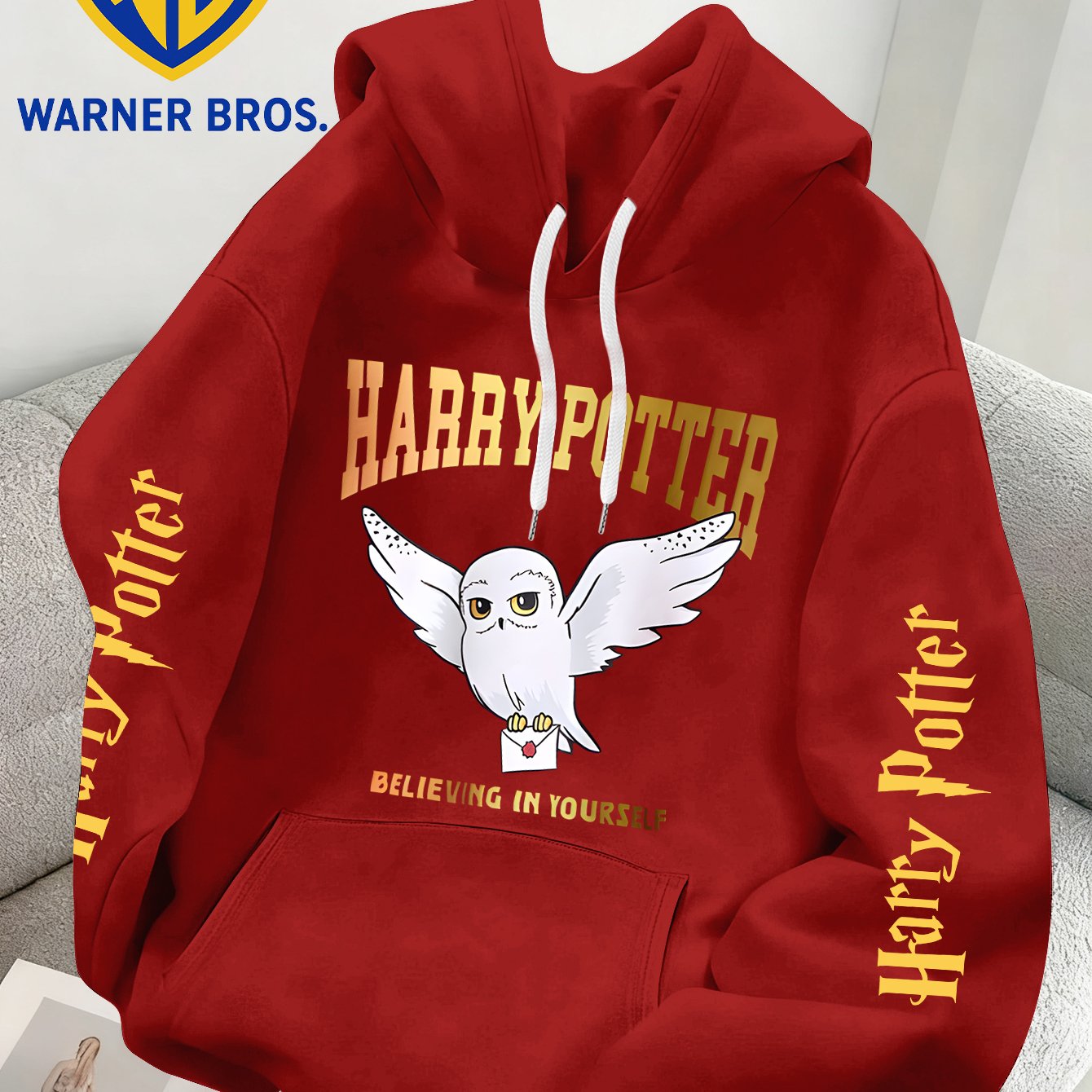 TEMU Trendy And Versatile Men's Fleece Sweatshirt Featuring A Printed Hedwig Theme Pattern From The Officially Licensed Harry Potter Collection,