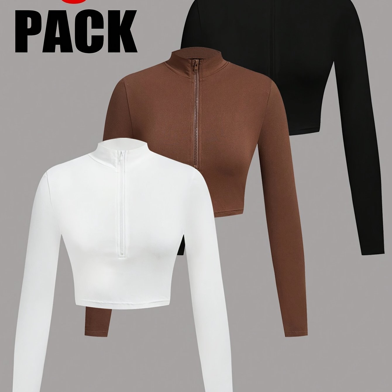 TEMU Set da 3 pezzi, giacca corta a maniche lunghe con alla coreana e zip, top sportivo casual primaverile/autunnale a