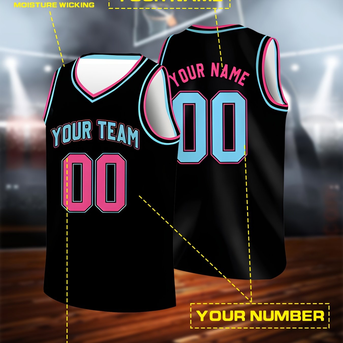 TEMU Custom Basketball Jersey V-neck Fan Jersey Quick-dry Breathable Men Women Student Daily Competition Training Team Uniform Printing Number Logo