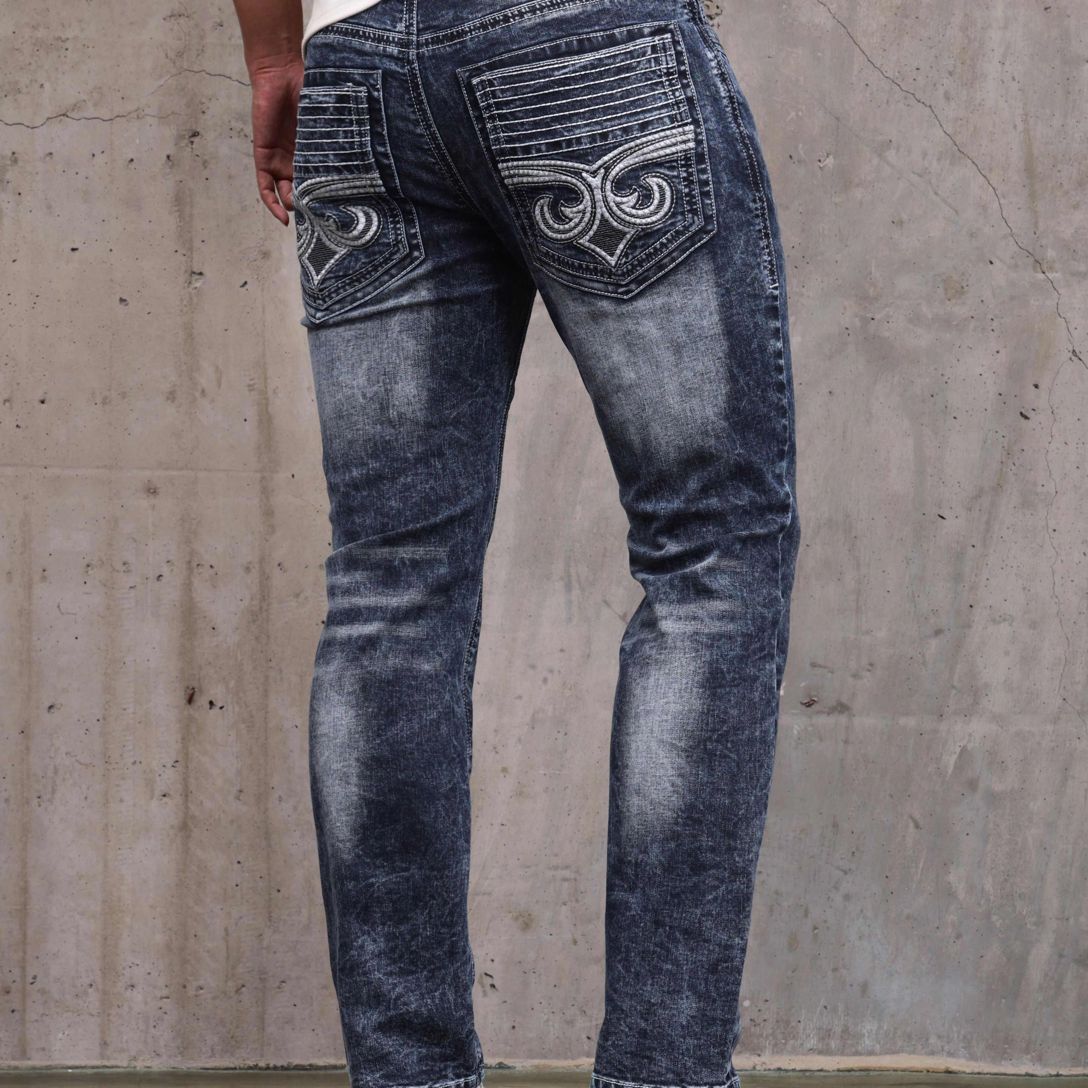 Men'-inspired Dark Washed Stretch Slim Jeans - Detail, Mid-rise, Fit Denim With Pockets