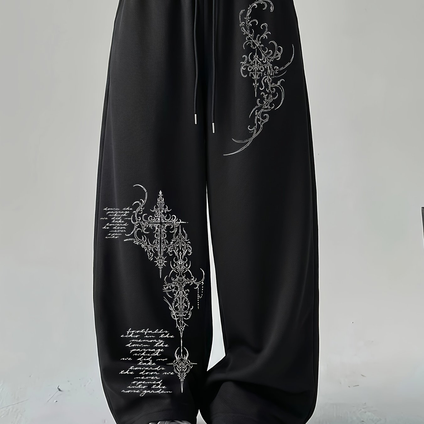 TEMU Women's Fashion Wide-leg Sweatpants, Casual Loose Style Gothic Pattern Cross Print, Drape Long Pants, Versatile Sweatpants For , Comfortable And