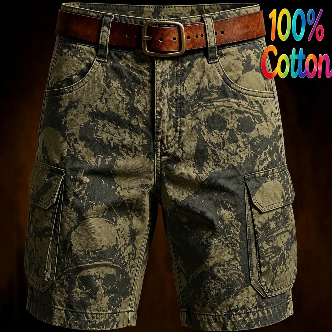 2026 Men Daily Wear Cotton Shorts Printed Multi Pocket No Belt Casual Bottoms