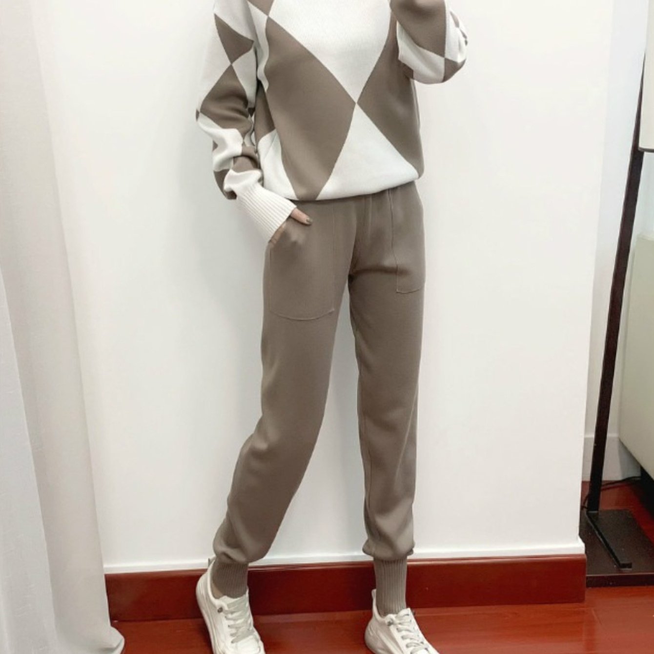TEMU Women's Autumn And Winter New High Neck Pullover Sweater Casual Pencil Pants Fashionable Commuting Two-piece Set