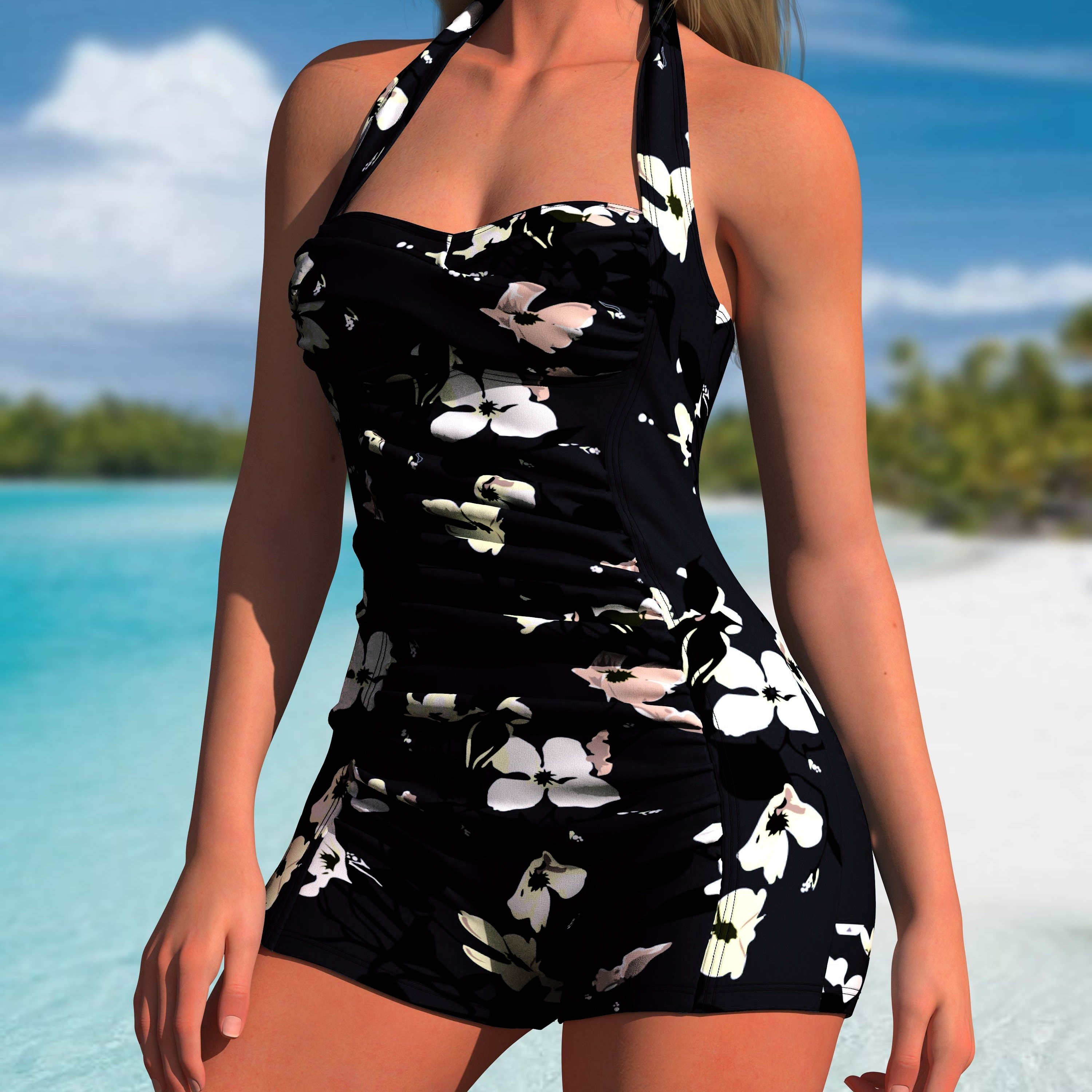 Black Printed Fashion Women's 1pc Swimsuit